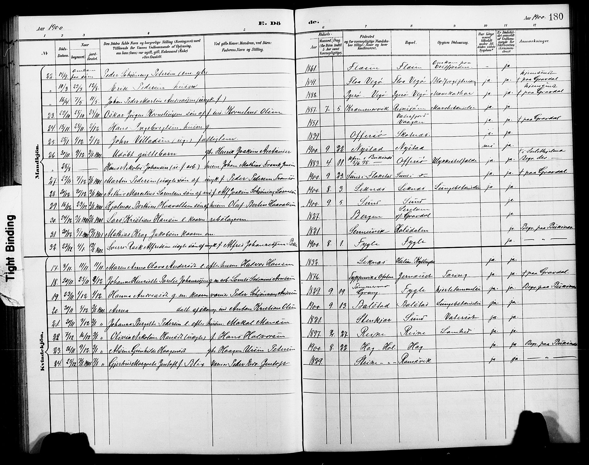 Ministerialprotokoller, klokkerbøker og fødselsregistre - Nordland, AV/SAT-A-1459/881/L1168: Parish register (copy) no. 881C05, 1900-1911, p. 180