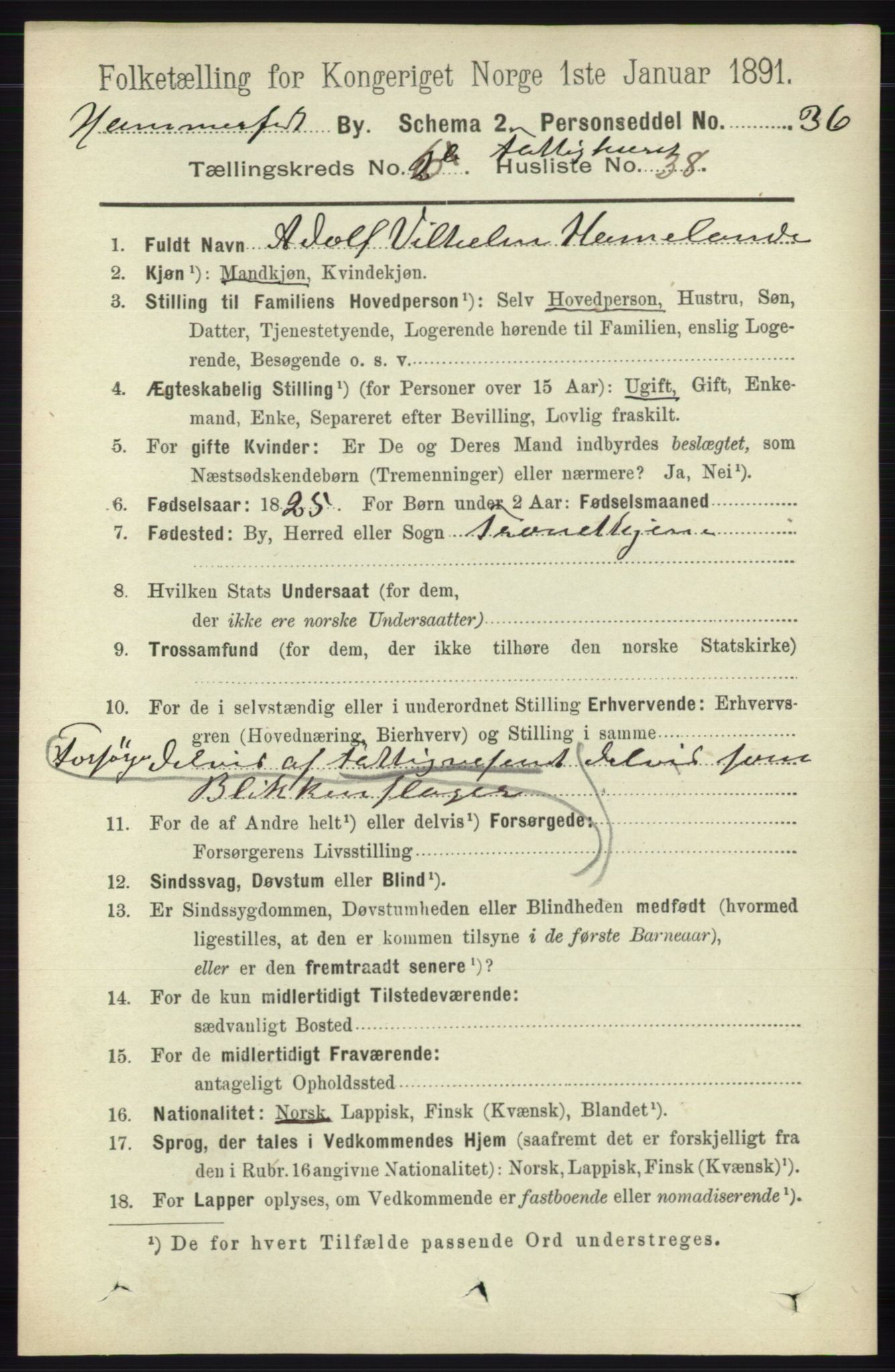 RA, 1891 census for 2001 Hammerfest, 1891, p. 2203