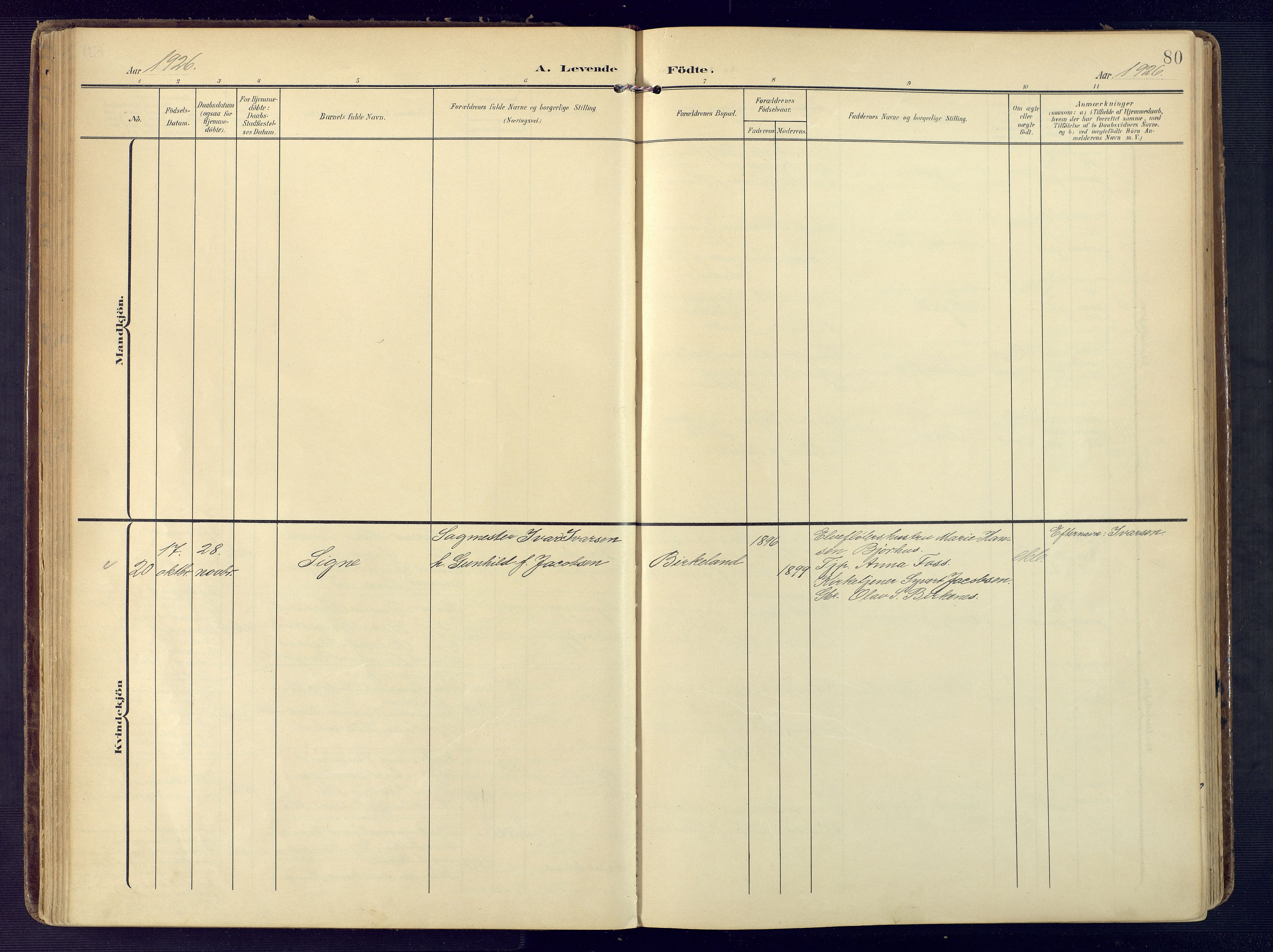 Birkenes sokneprestkontor, AV/SAK-1111-0004/F/Fa/L0006: Parish register (official) no. A 6, 1908-1932, p. 80