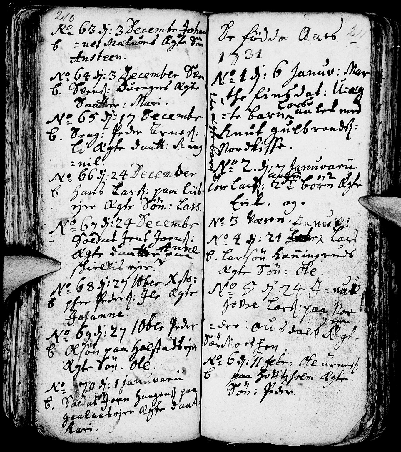 Nes prestekontor, Hedmark, AV/SAH-PREST-020/L/La/L0001: Parish register (copy) no. 1, 1663-1784, p. 210-211