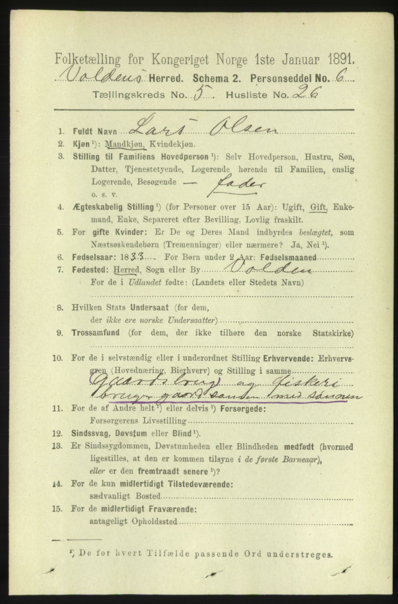 RA, 1891 census for 1519 Volda, 1891, p. 2466