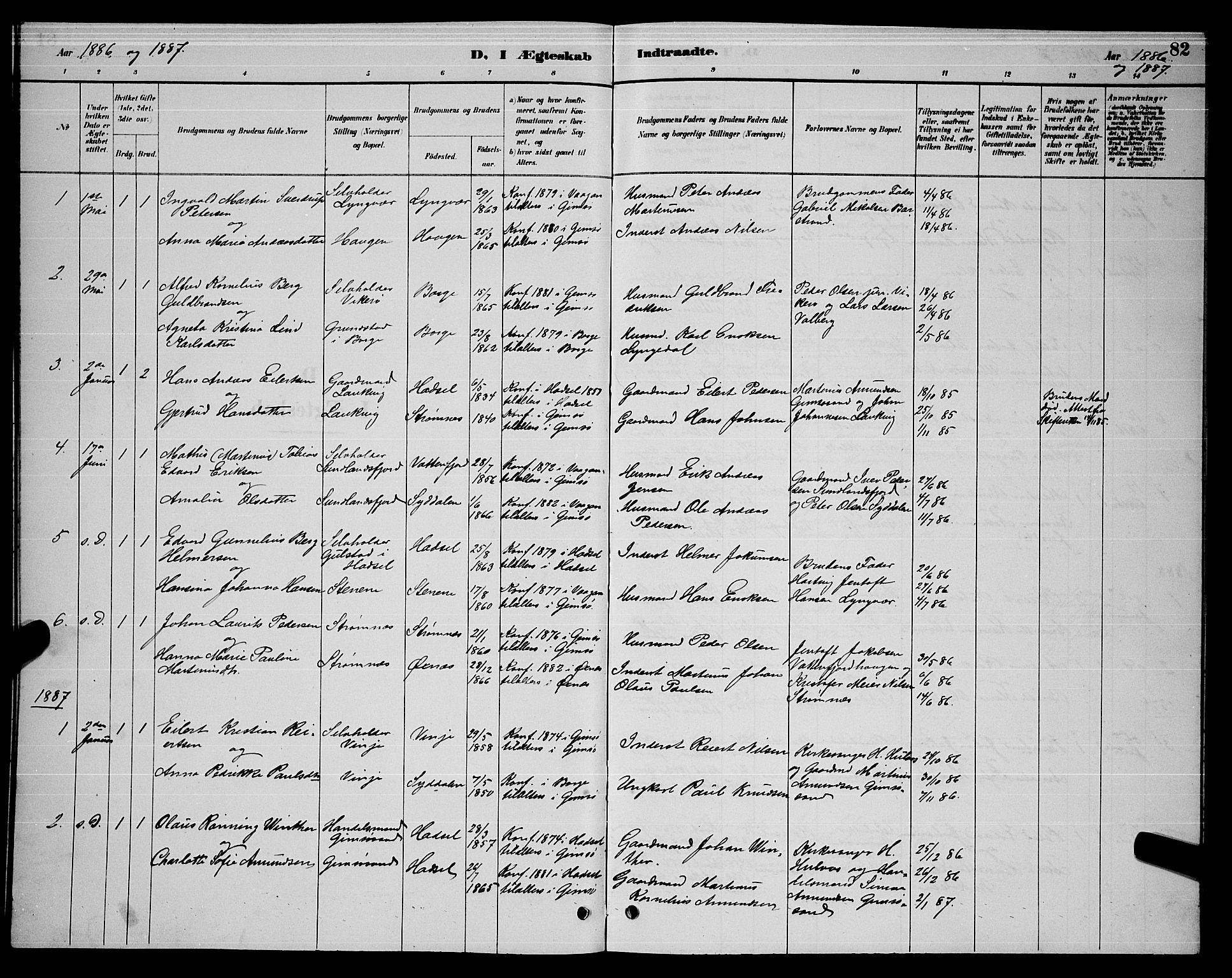 Ministerialprotokoller, klokkerbøker og fødselsregistre - Nordland, SAT/A-1459/876/L1104: Parish register (copy) no. 876C03, 1886-1896, p. 82