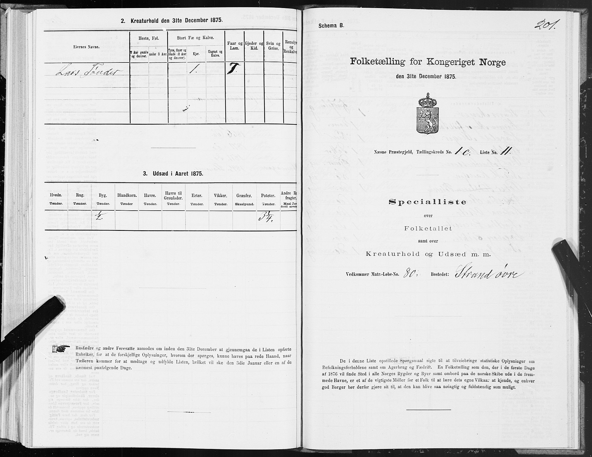 SAT, 1875 census for 1828P Nesna, 1875, p. 1201