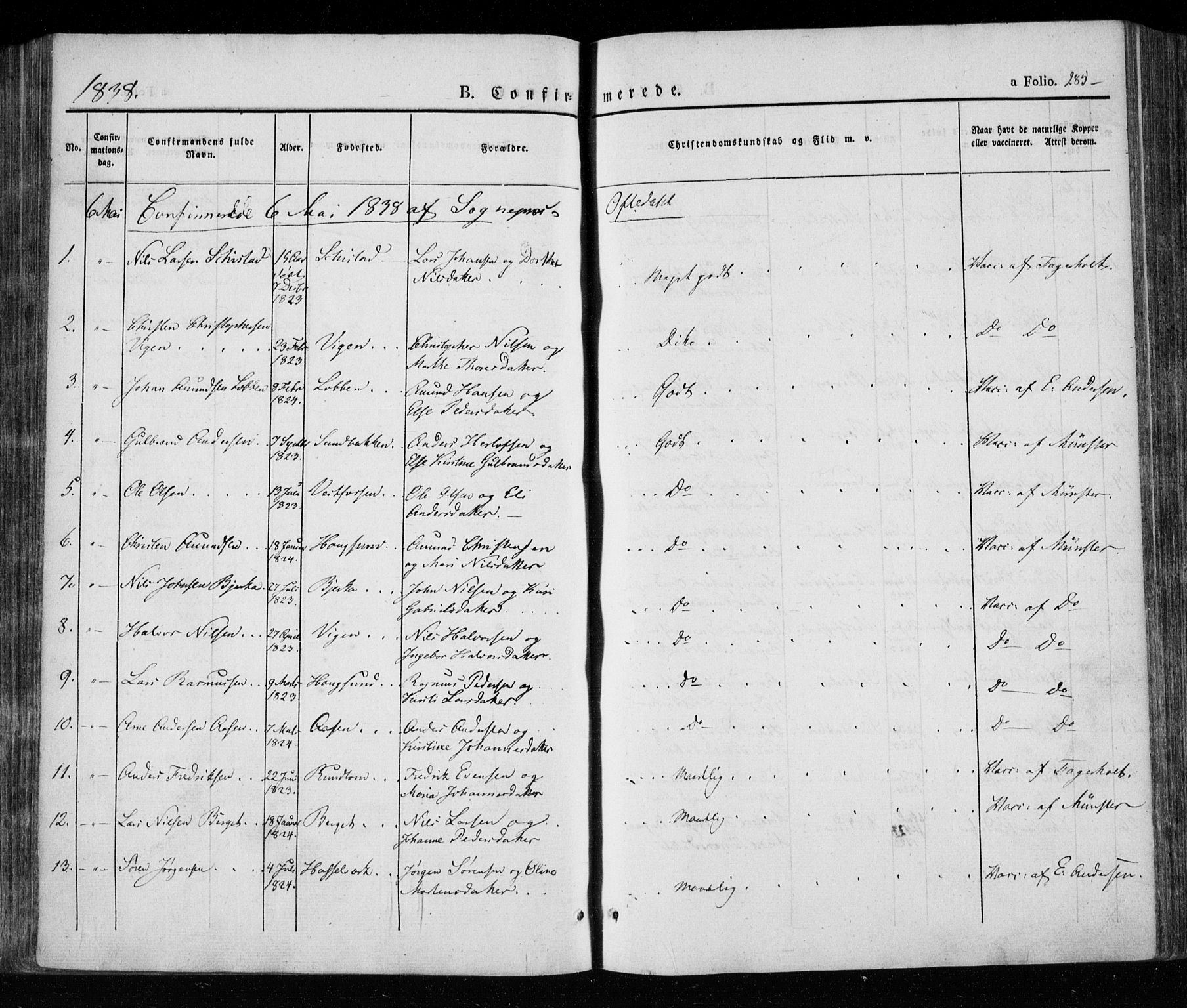 Eiker kirkebøker, SAKO/A-4/F/Fa/L0013a: Parish register (official) no. I 13A, 1832-1845, p. 285