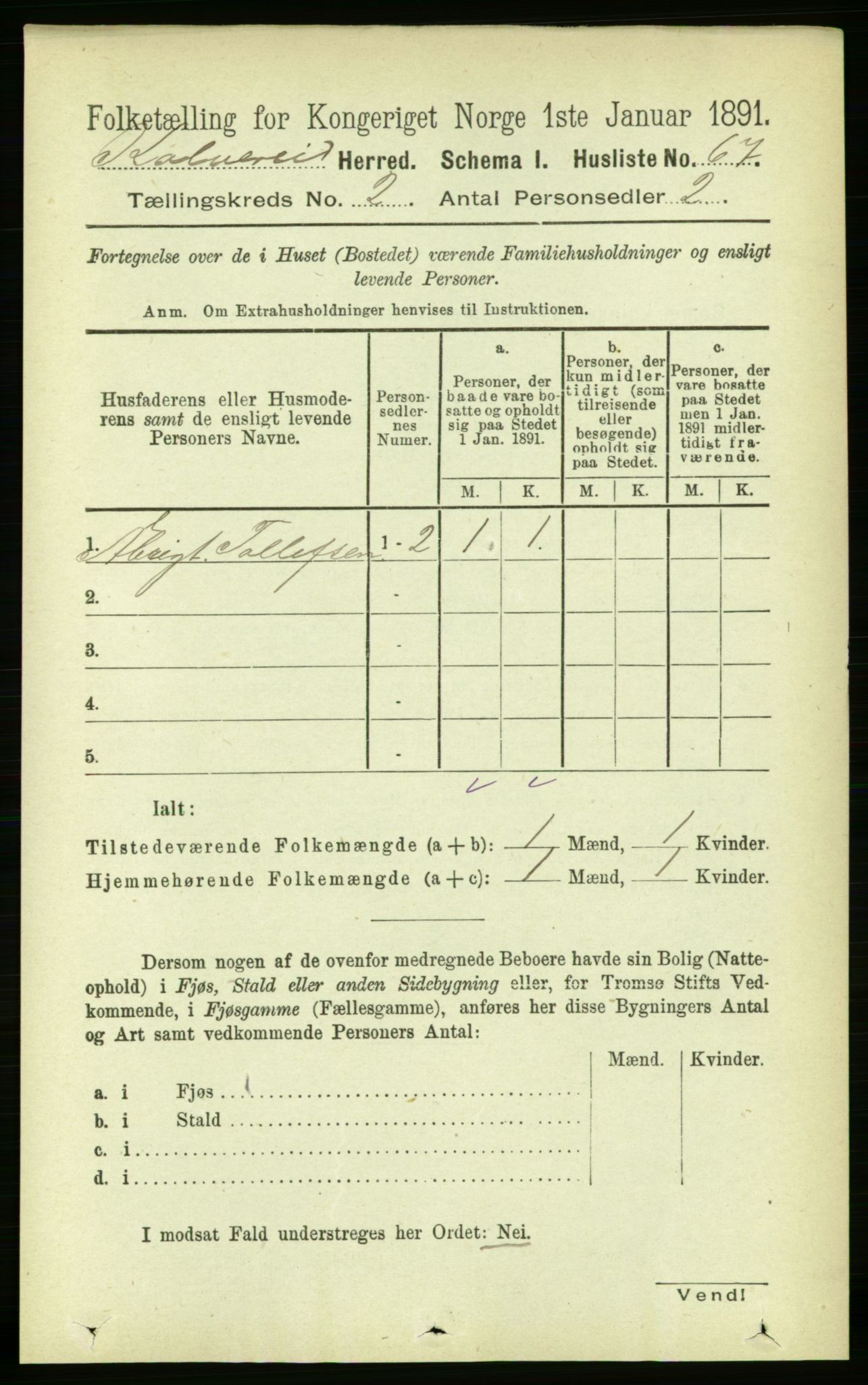 RA, 1891 census for 1752 Kolvereid, 1891, p. 315