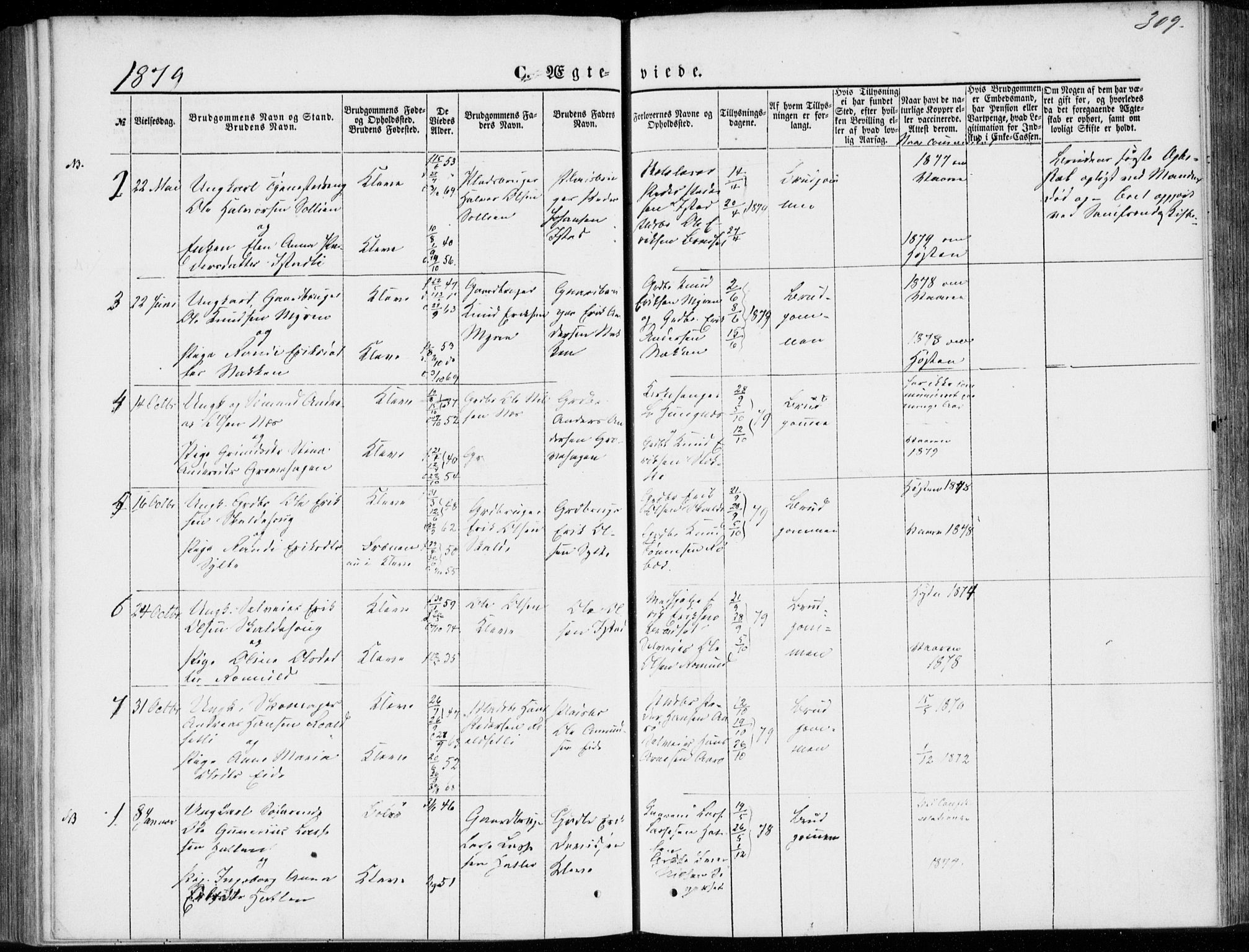 Ministerialprotokoller, klokkerbøker og fødselsregistre - Møre og Romsdal, SAT/A-1454/557/L0681: Parish register (official) no. 557A03, 1869-1886, p. 309
