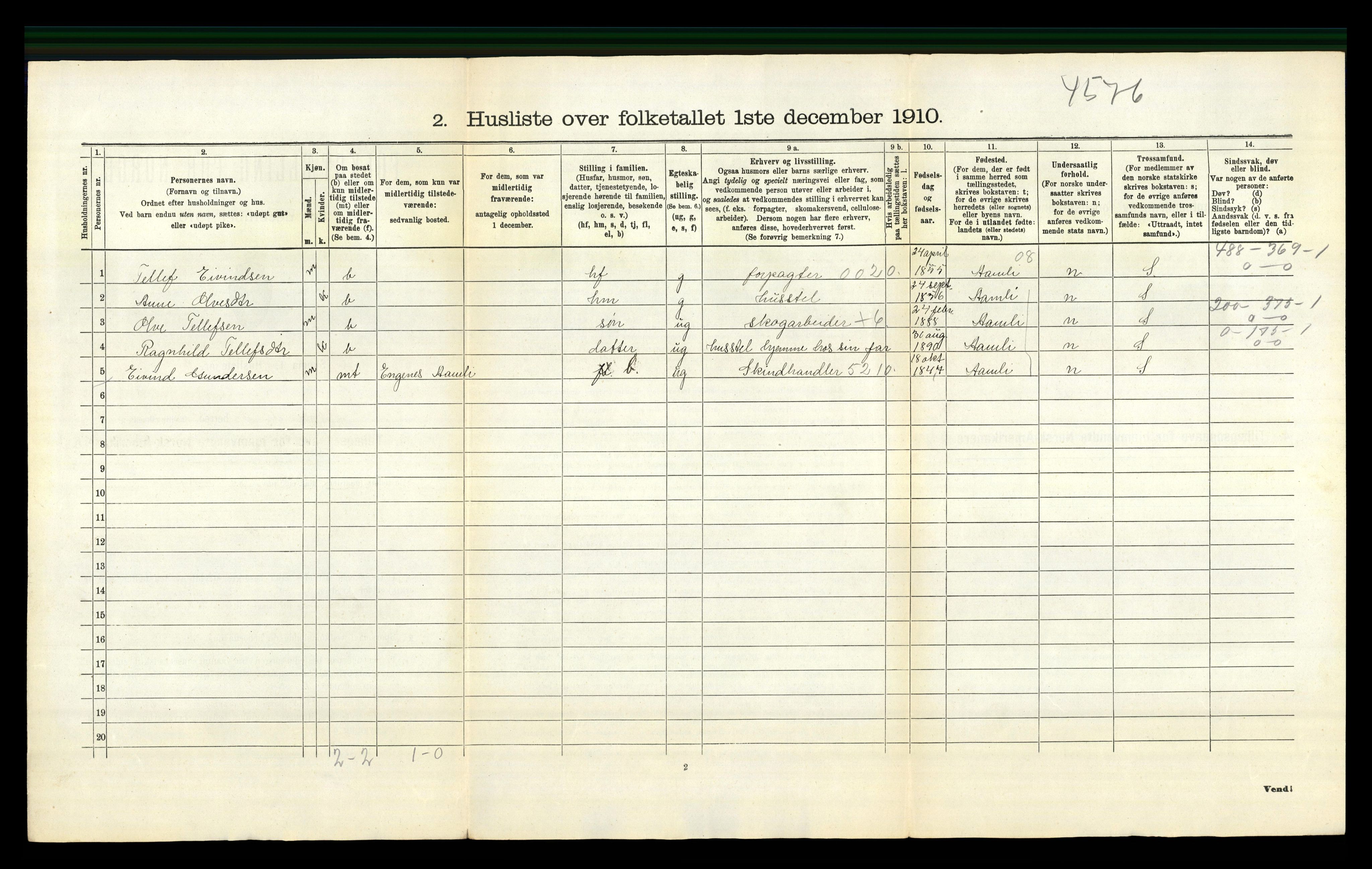 RA, 1910 census for Gjøvdal, 1910, p. 229