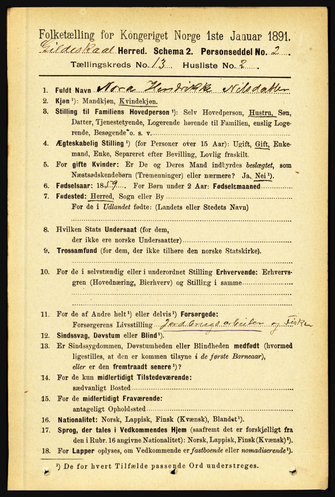 RA, 1891 census for 1838 Gildeskål, 1891, p. 4093