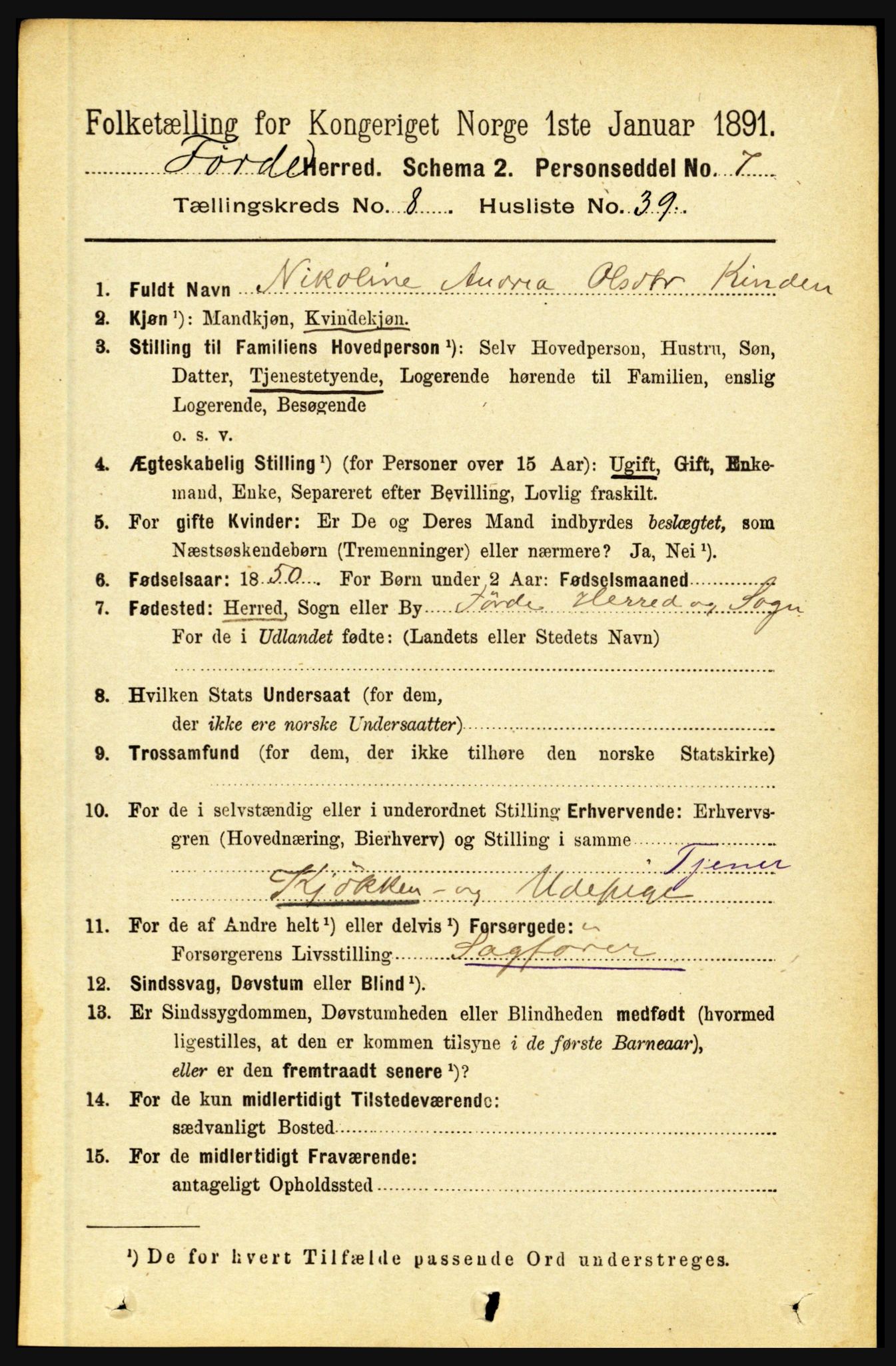 RA, 1891 census for 1432 Førde, 1891, p. 3093