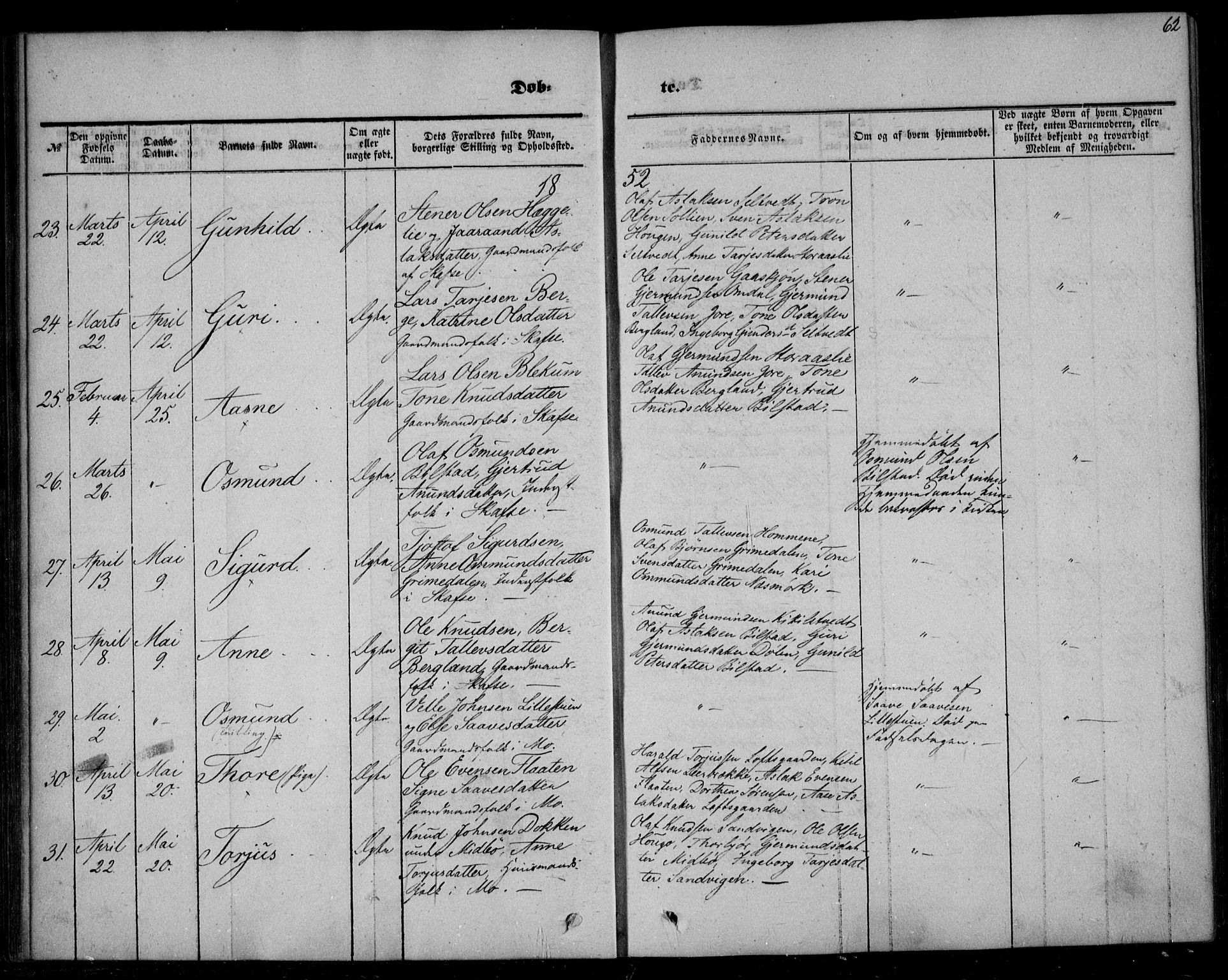 Mo kirkebøker, AV/SAKO-A-286/F/Fa/L0005: Parish register (official) no. I 5, 1844-1864, p. 62