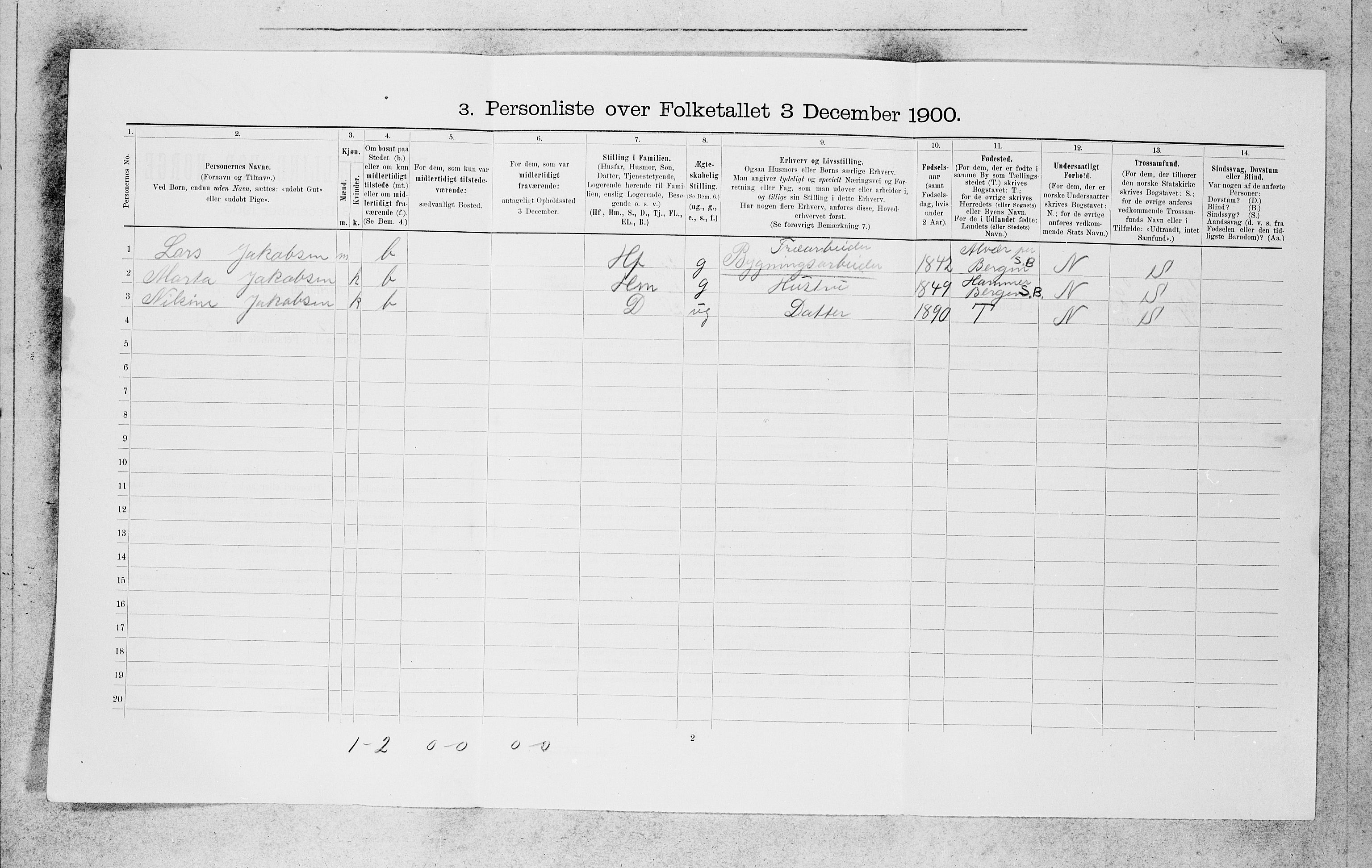 SAB, 1900 census for Bergen, 1900, p. 9087