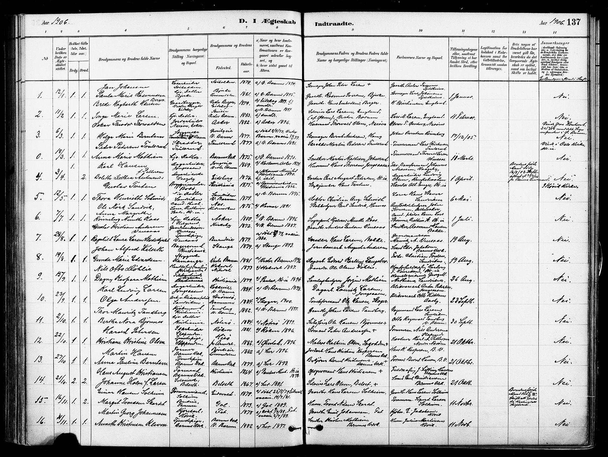 Asker prestekontor Kirkebøker, SAO/A-10256a/F/Fb/L0002: Parish register (official) no. II 2, 1879-1921, p. 137
