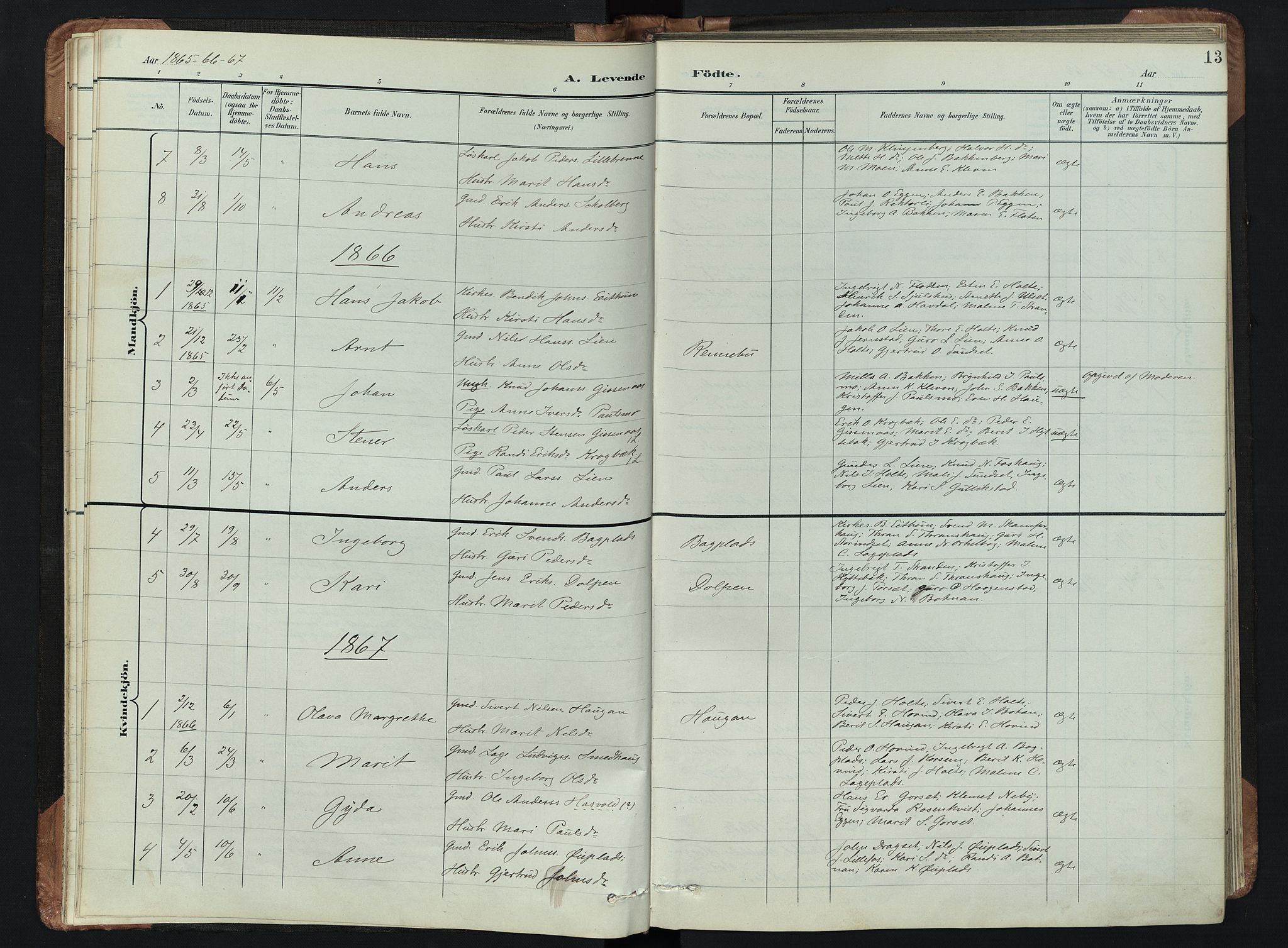 Kvikne prestekontor, AV/SAH-PREST-064/H/Ha/Hab/L0002: Parish register (copy) no. 2, 1859-1901, p. 13