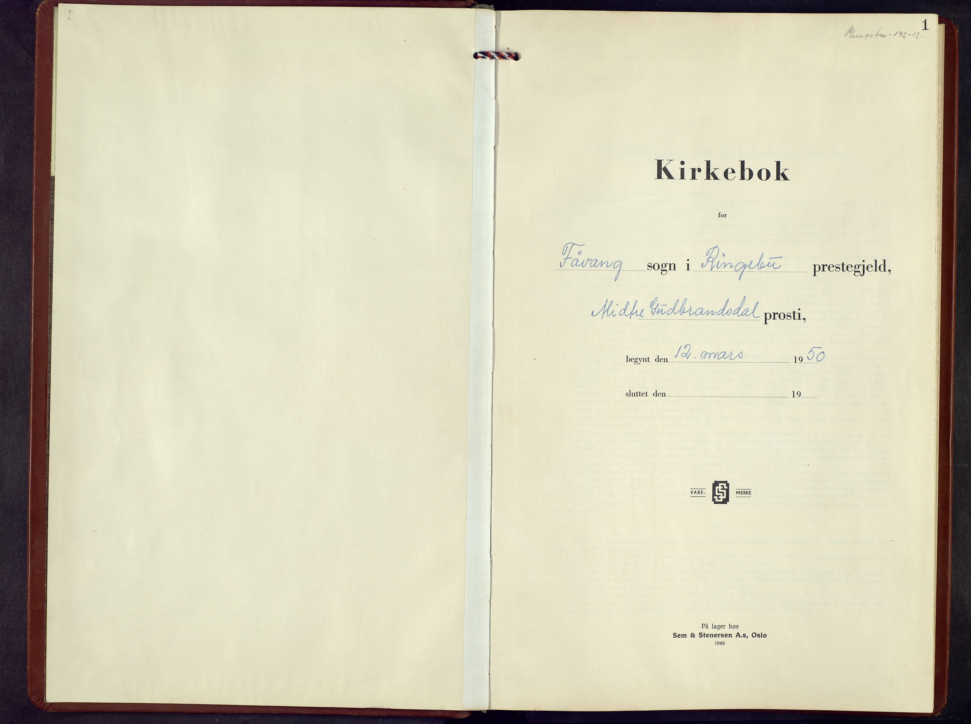 Ringebu prestekontor, AV/SAH-PREST-082/H/Ha/Hab/L0014: Parish register (copy) no. 14, 1950-1962, p. 1