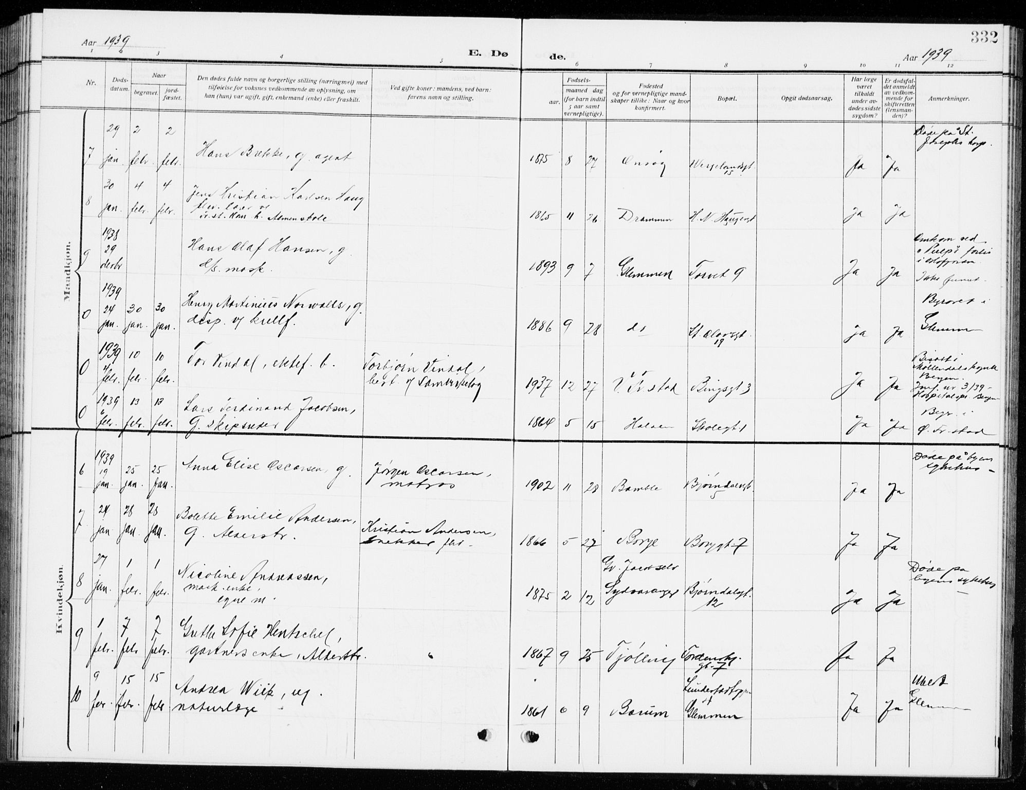 Fredrikstad domkirkes prestekontor Kirkebøker, SAO/A-10906/G/Ga/L0004: Parish register (copy) no. 4, 1910-1944, p. 332
