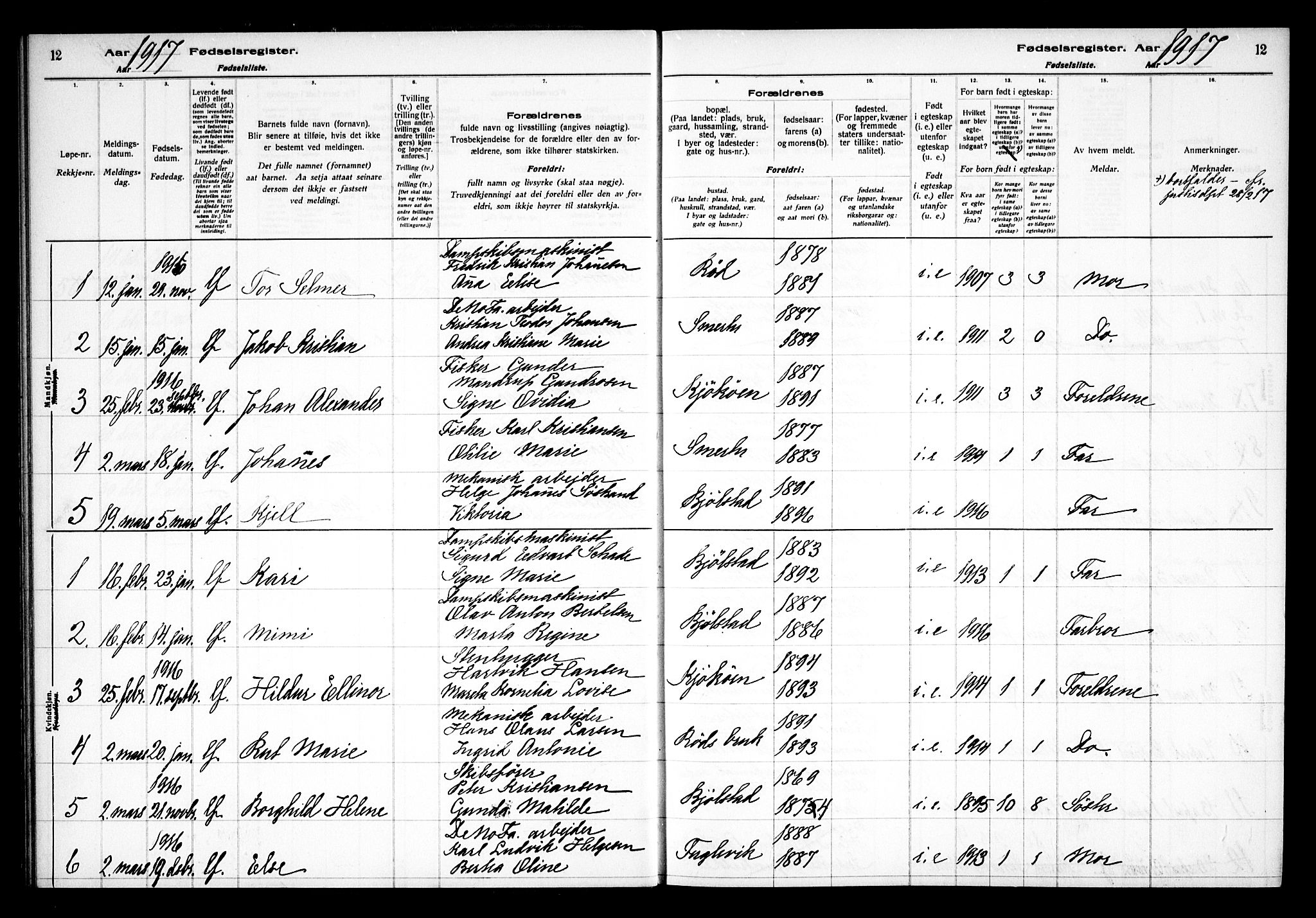 Kråkerøy prestekontor Kirkebøker, AV/SAO-A-10912/J/Ja/L0001: Birth register no. 1, 1916-1938, p. 12