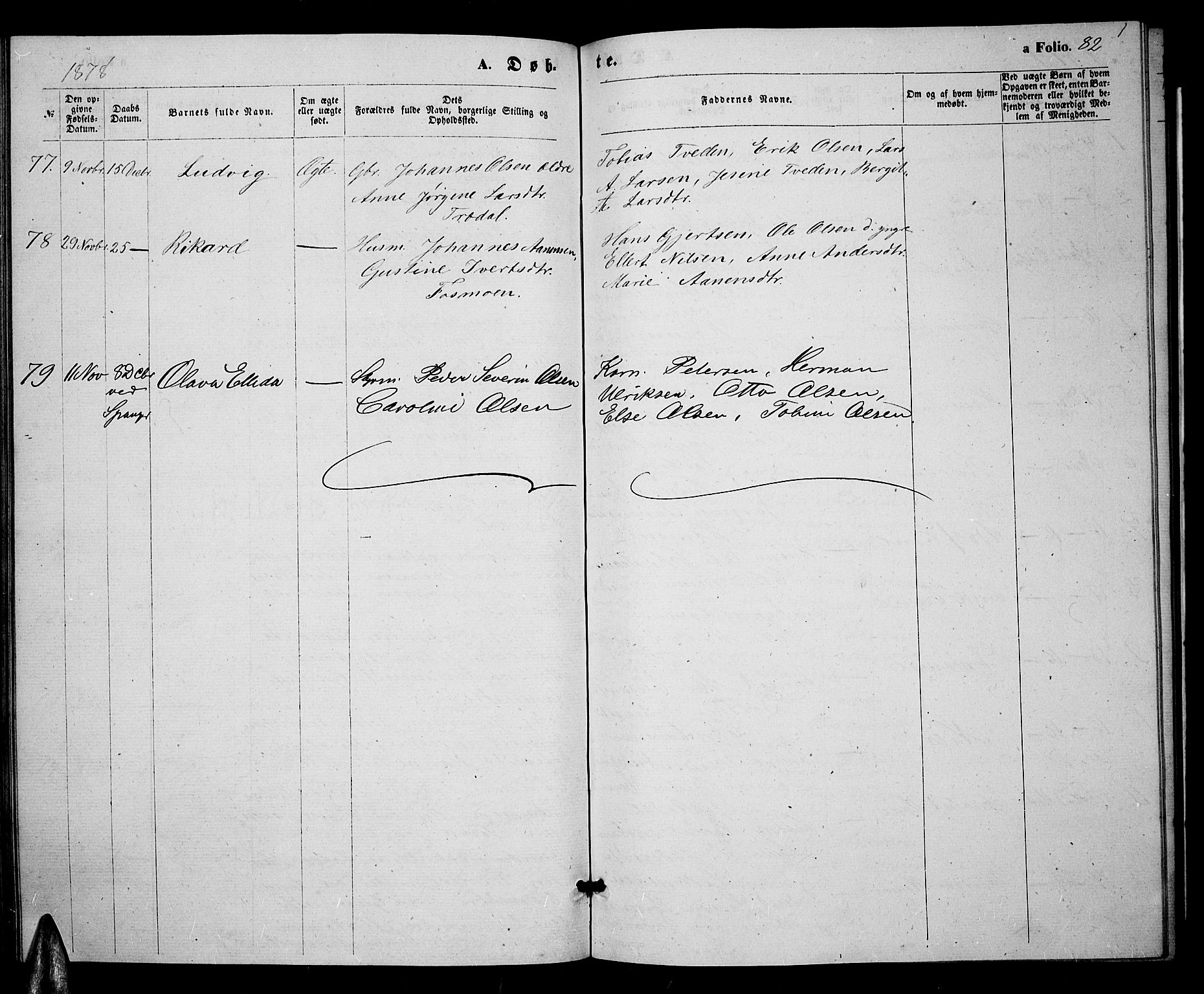 Sør-Audnedal sokneprestkontor, SAK/1111-0039/F/Fb/Fbb/L0004: Parish register (copy) no. B 4, 1868-1879, p. 82