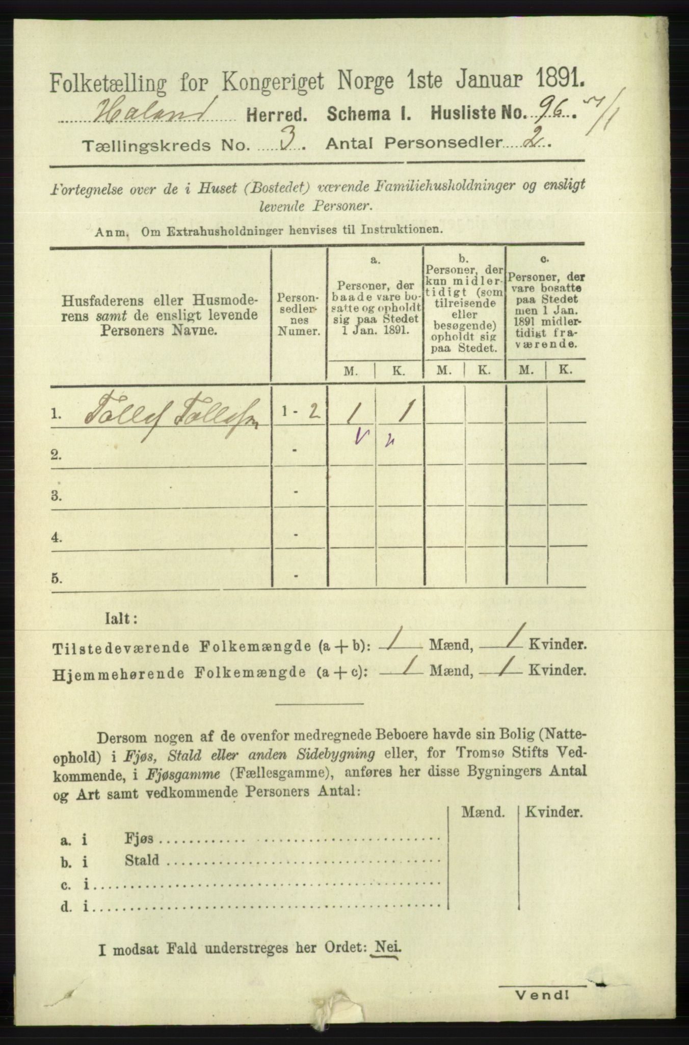 RA, 1891 census for 1124 Haaland, 1891, p. 1702