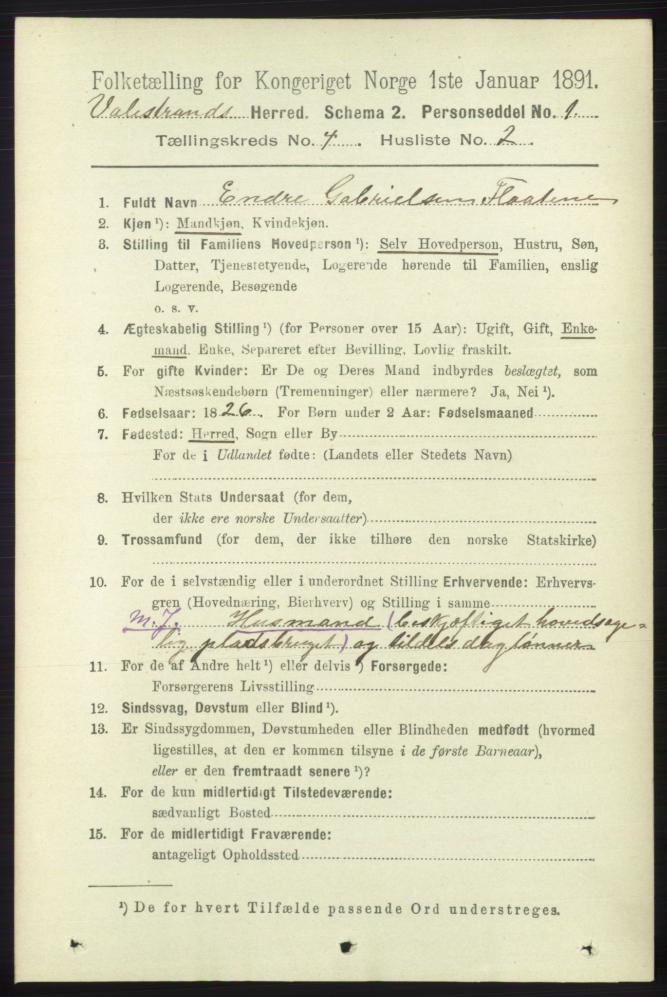 RA, 1891 census for 1217 Valestrand, 1891, p. 878