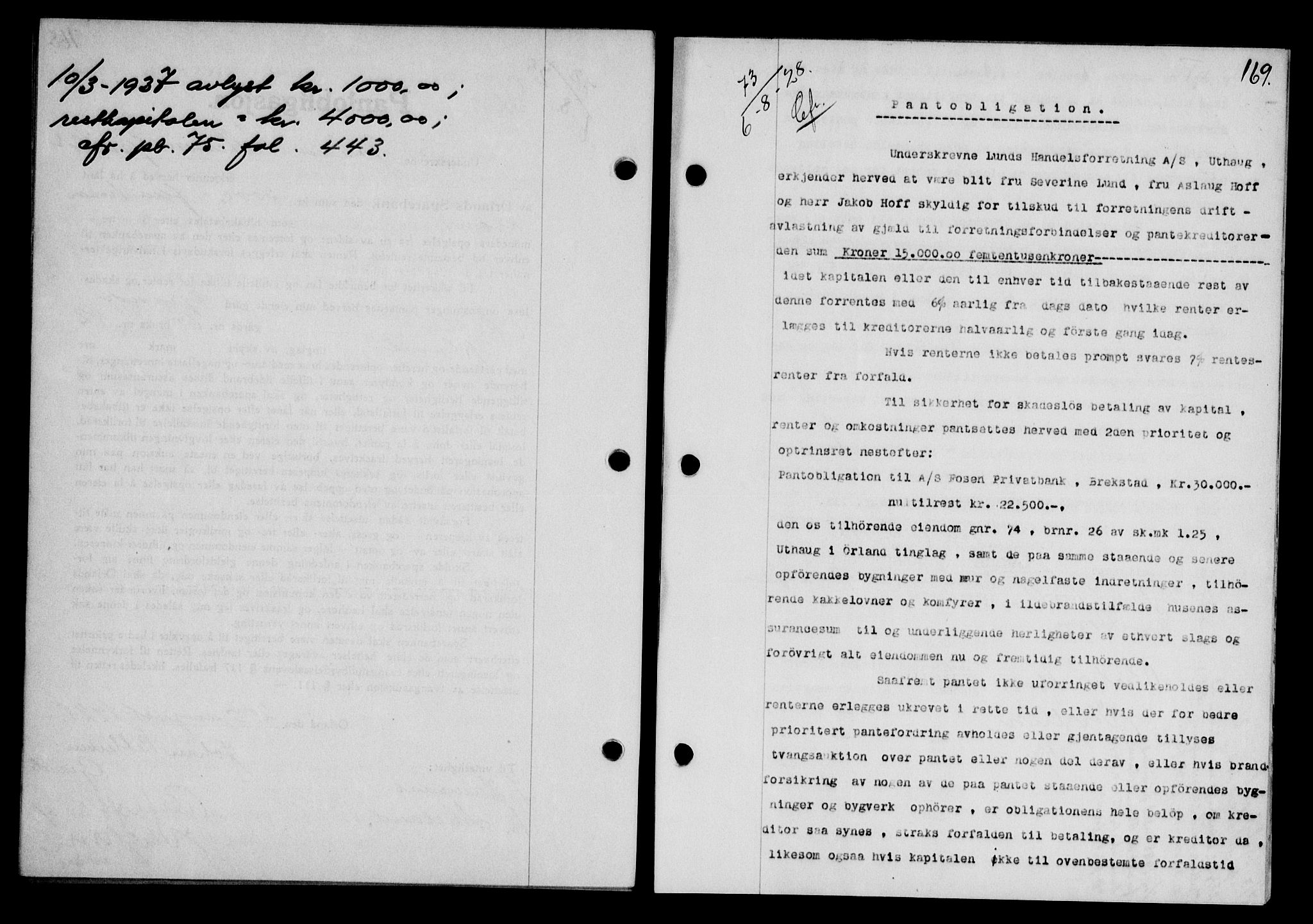 Fosen sorenskriveri, AV/SAT-A-1107/1/2/2C/L0067: Mortgage book no. 58, 1928-1929, p. 169, Deed date: 06.08.1928