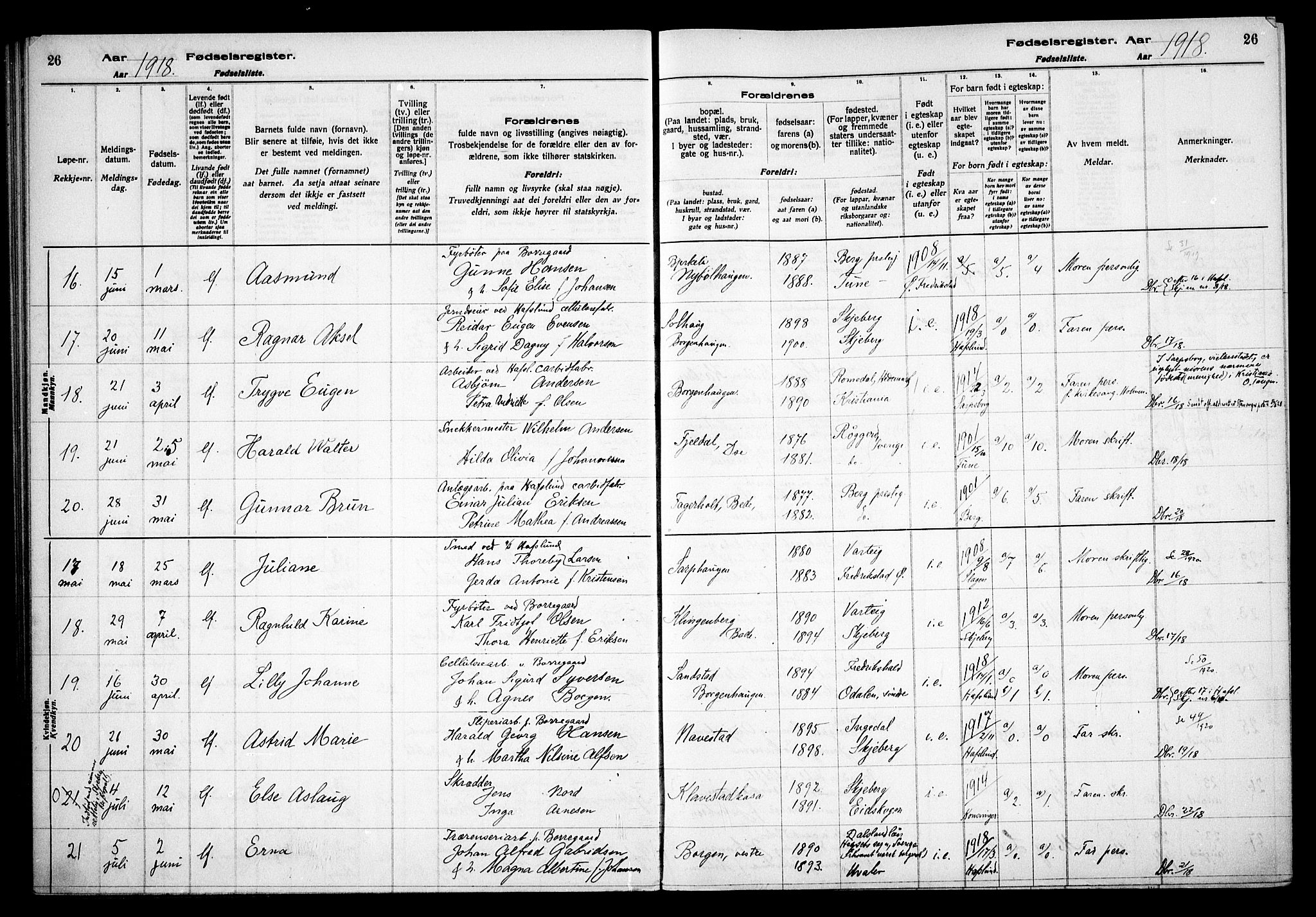 Skjeberg prestekontor Kirkebøker, AV/SAO-A-10923/J/Jd/L0001: Birth register no. IV 1, 1916-1935, p. 26