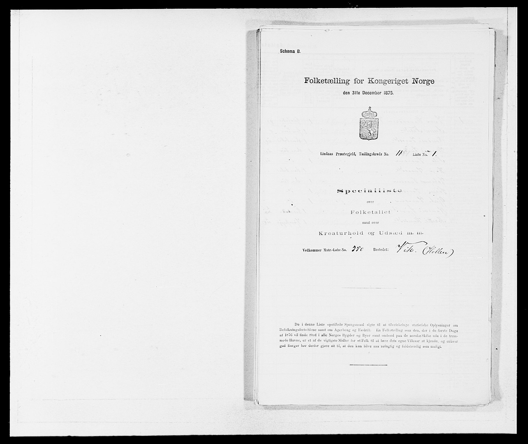 SAB, 1875 census for 1263P Lindås, 1875, p. 1097