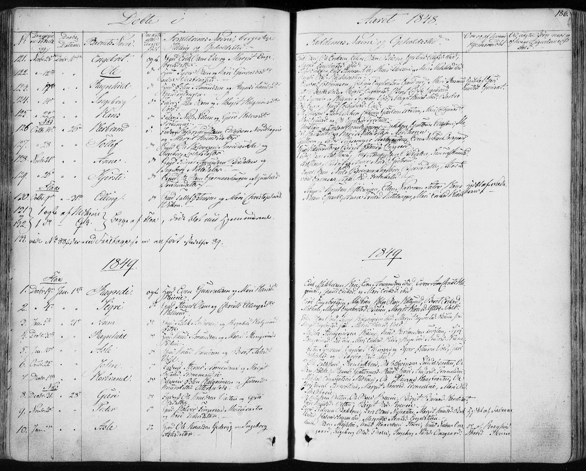 Nes kirkebøker, SAKO/A-236/F/Fa/L0009: Parish register (official) no. 9, 1834-1863, p. 186