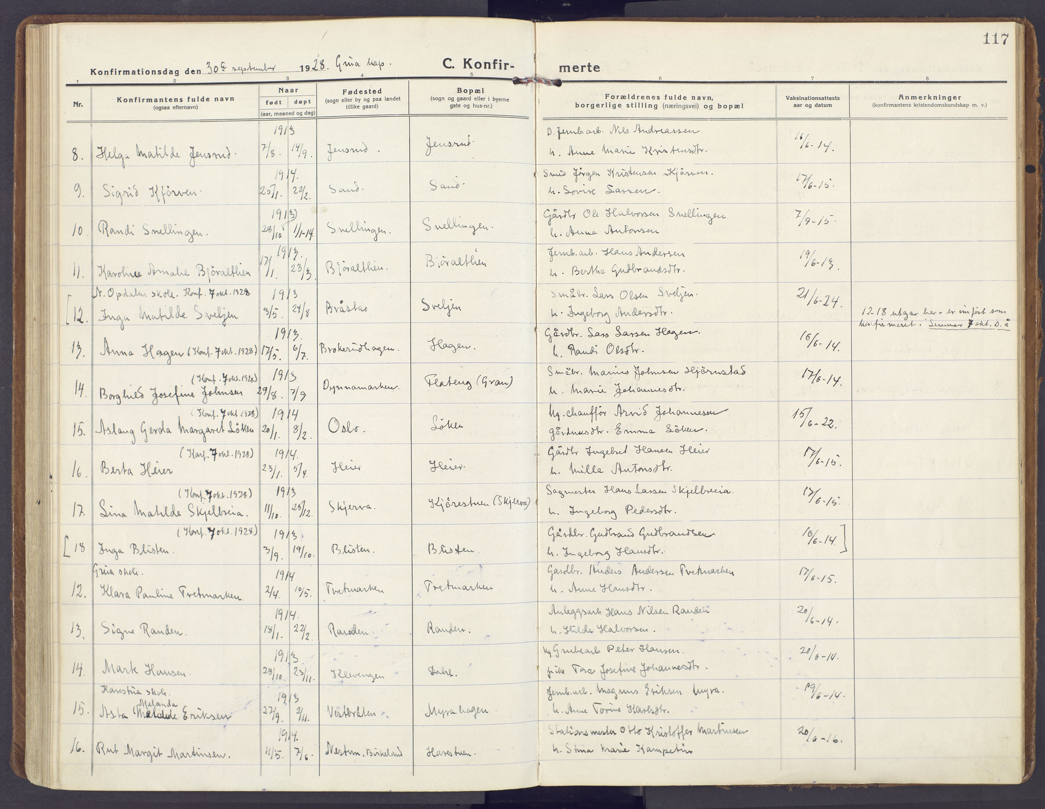 Lunner prestekontor, AV/SAH-PREST-118/H/Ha/Haa/L0002: Parish register (official) no. 2, 1922-1931, p. 117