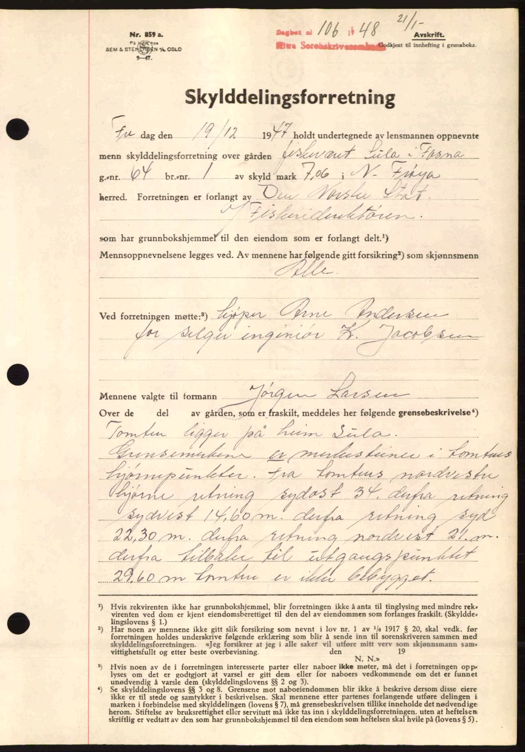 Hitra sorenskriveri, AV/SAT-A-0018/2/2C/2Ca: Mortgage book no. A5, 1947-1948, Diary no: : 106/1948