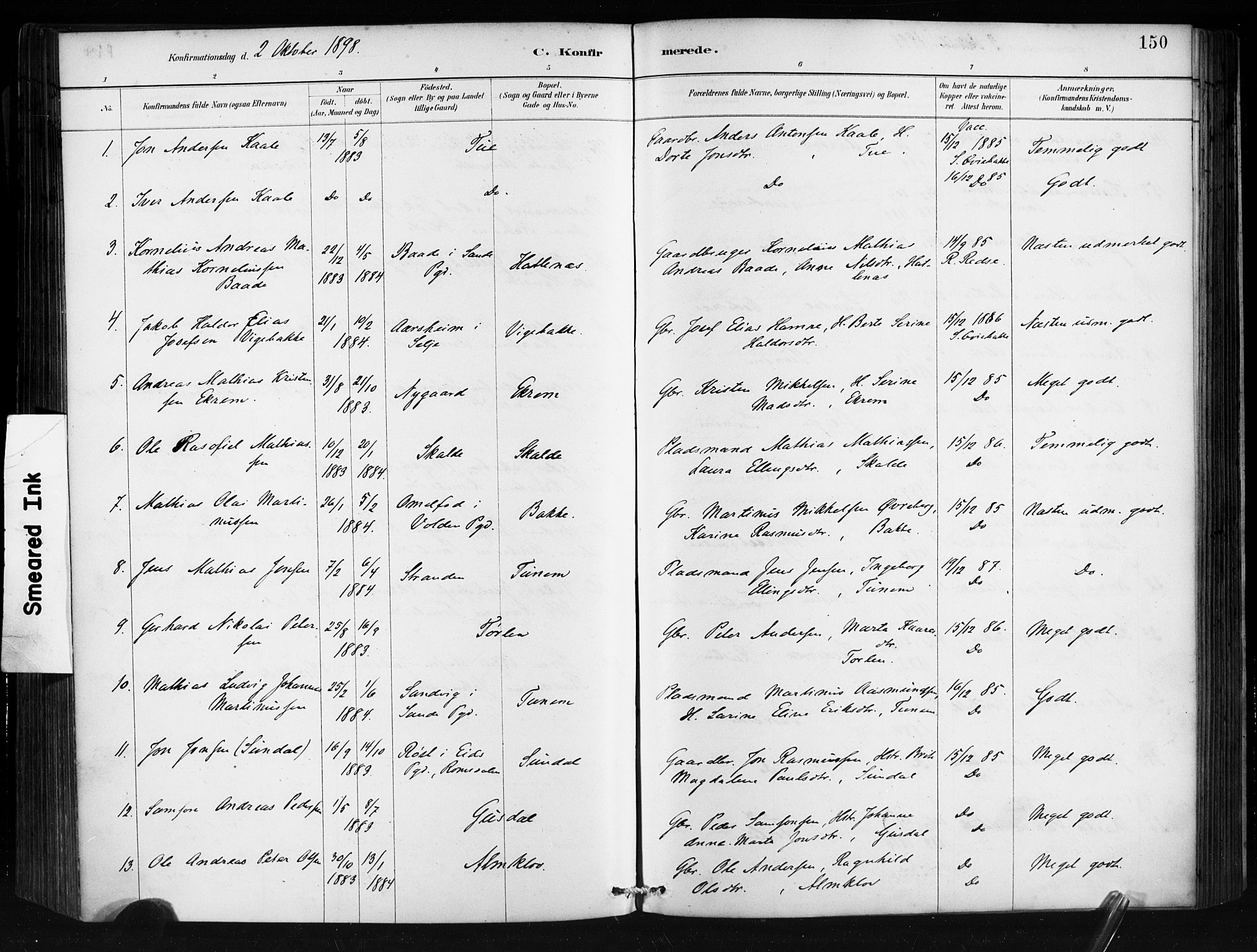 Ministerialprotokoller, klokkerbøker og fødselsregistre - Møre og Romsdal, AV/SAT-A-1454/501/L0008: Parish register (official) no. 501A08, 1885-1901, p. 150