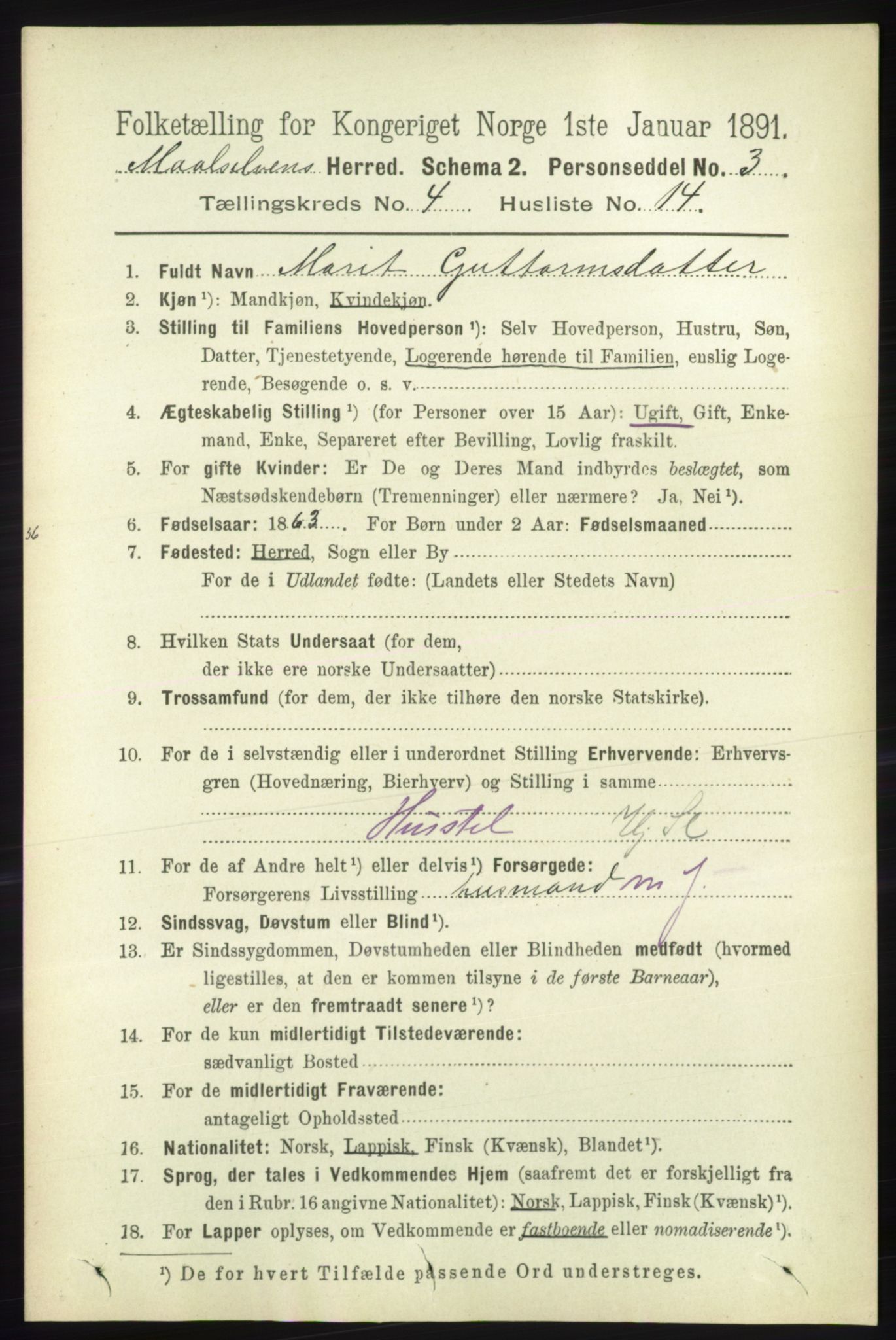 RA, 1891 census for 1924 Målselv, 1891, p. 1171