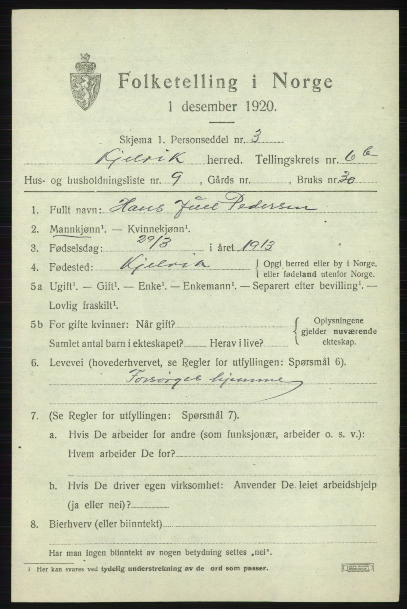 SATØ, 1920 census for Kjelvik, 1920, p. 3705