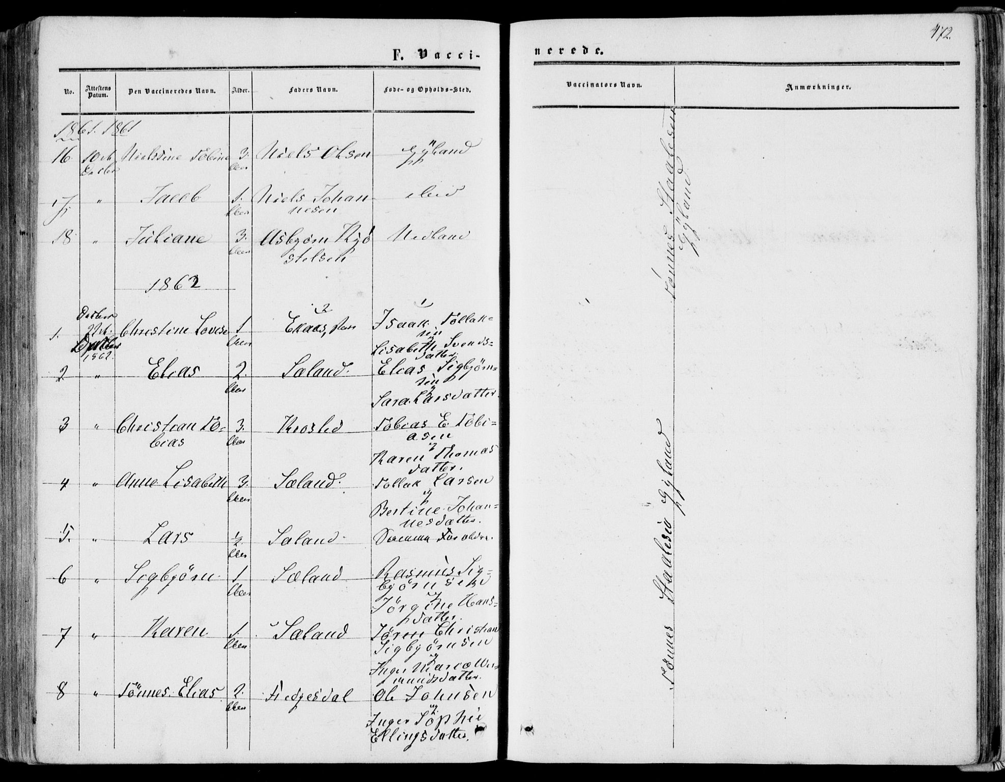 Bakke sokneprestkontor, SAK/1111-0002/F/Fa/Fab/L0002: Parish register (official) no. A 2, 1855-1884, p. 472