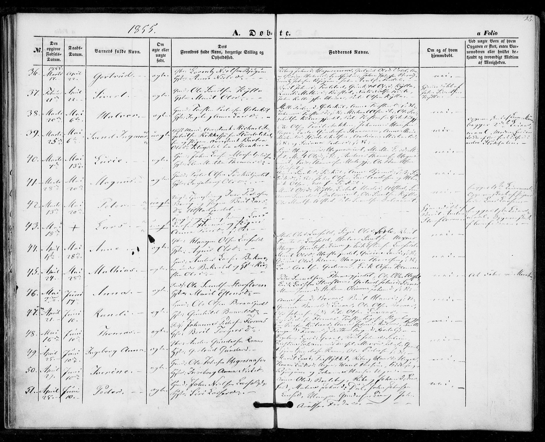 Ministerialprotokoller, klokkerbøker og fødselsregistre - Nord-Trøndelag, SAT/A-1458/703/L0028: Parish register (official) no. 703A01, 1850-1862, p. 32