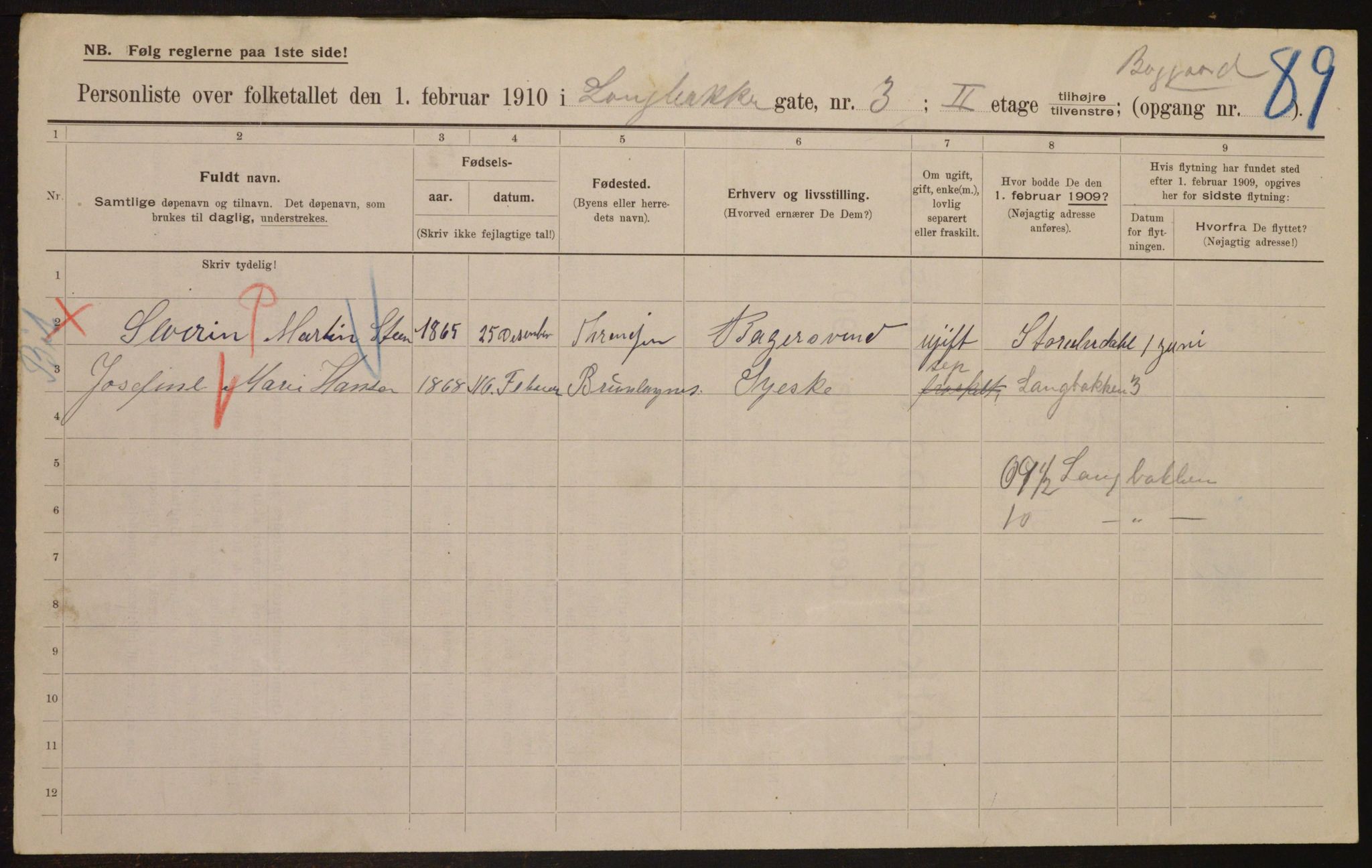 OBA, Municipal Census 1910 for Kristiania, 1910, p. 54337