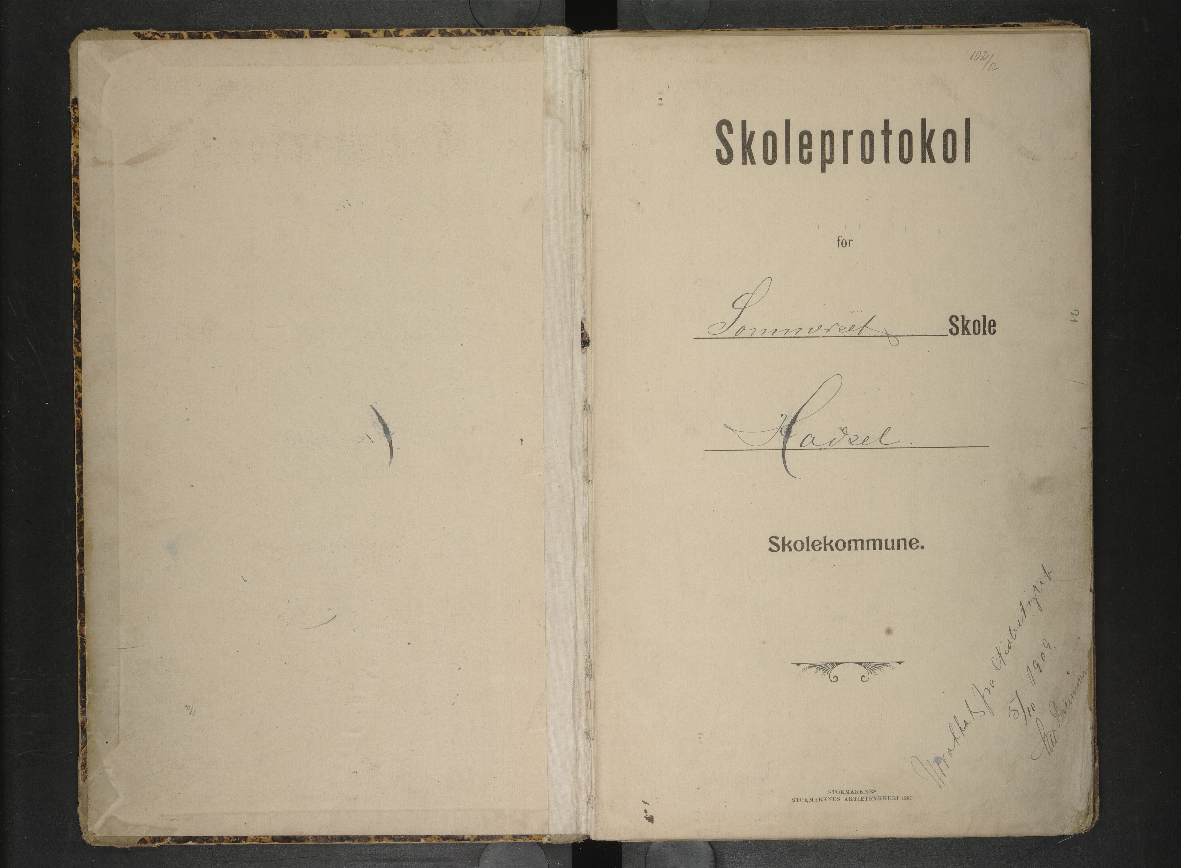 Hadsel kommune. Raftsund skoledistrikt, AIN/K-18660.510.35/F/L0010: Skoleprotokoll Sommerset, Storå,, 1904-1916