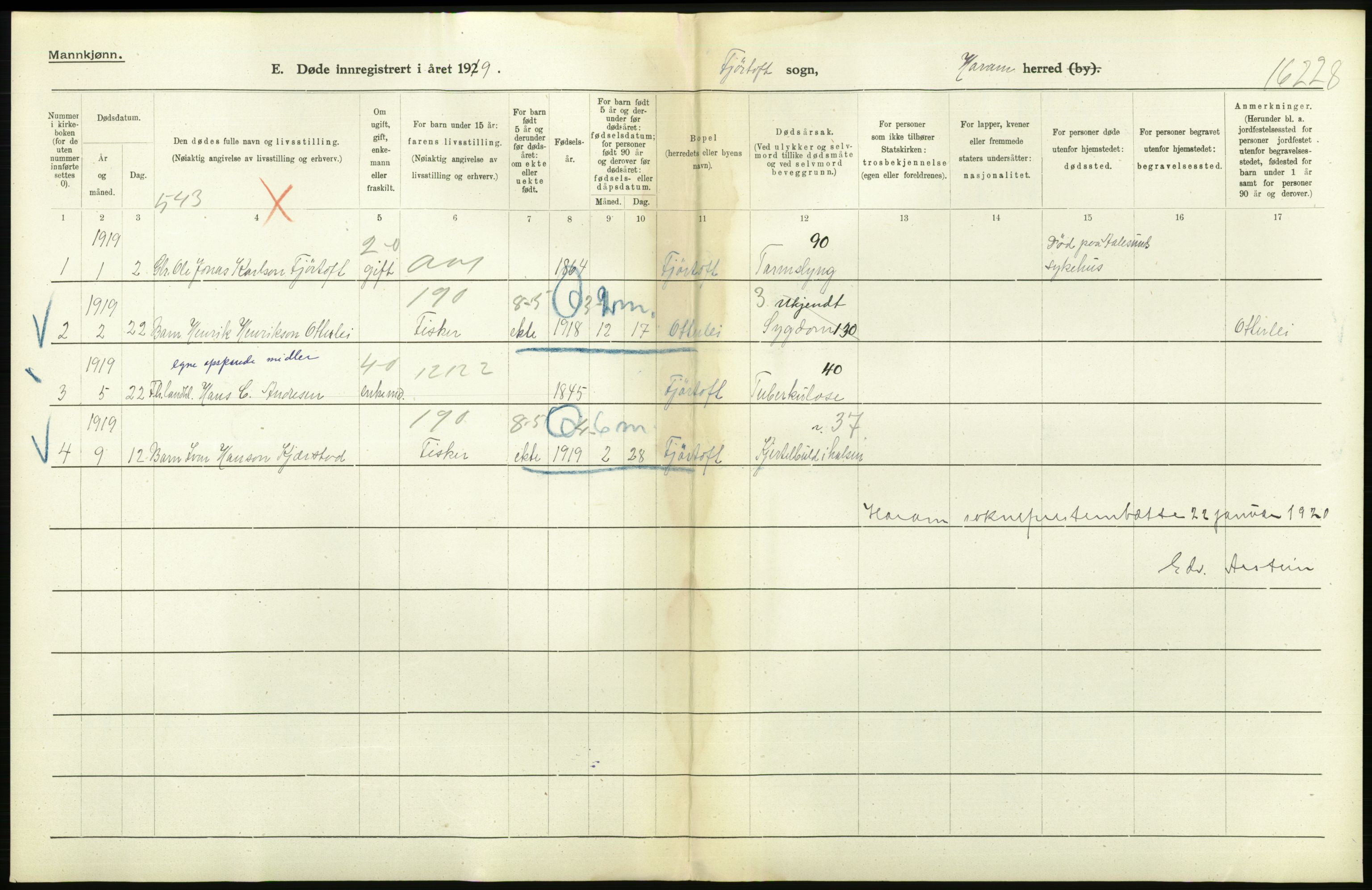 Statistisk sentralbyrå, Sosiodemografiske emner, Befolkning, AV/RA-S-2228/D/Df/Dfb/Dfbi/L0042: Møre fylke: Døde. Bygder og byer., 1919, p. 92