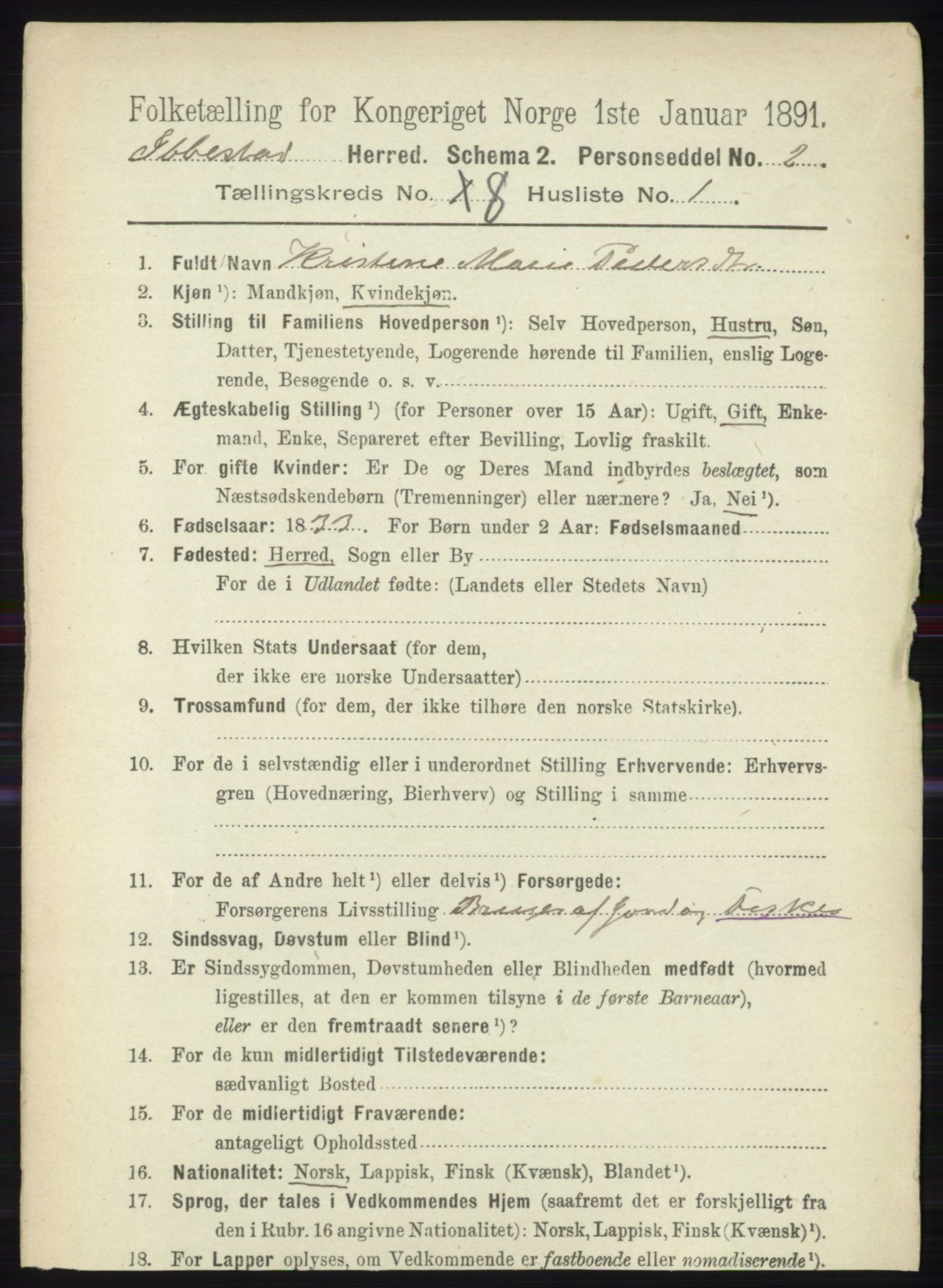 RA, 1891 census for 1917 Ibestad, 1891, p. 5240