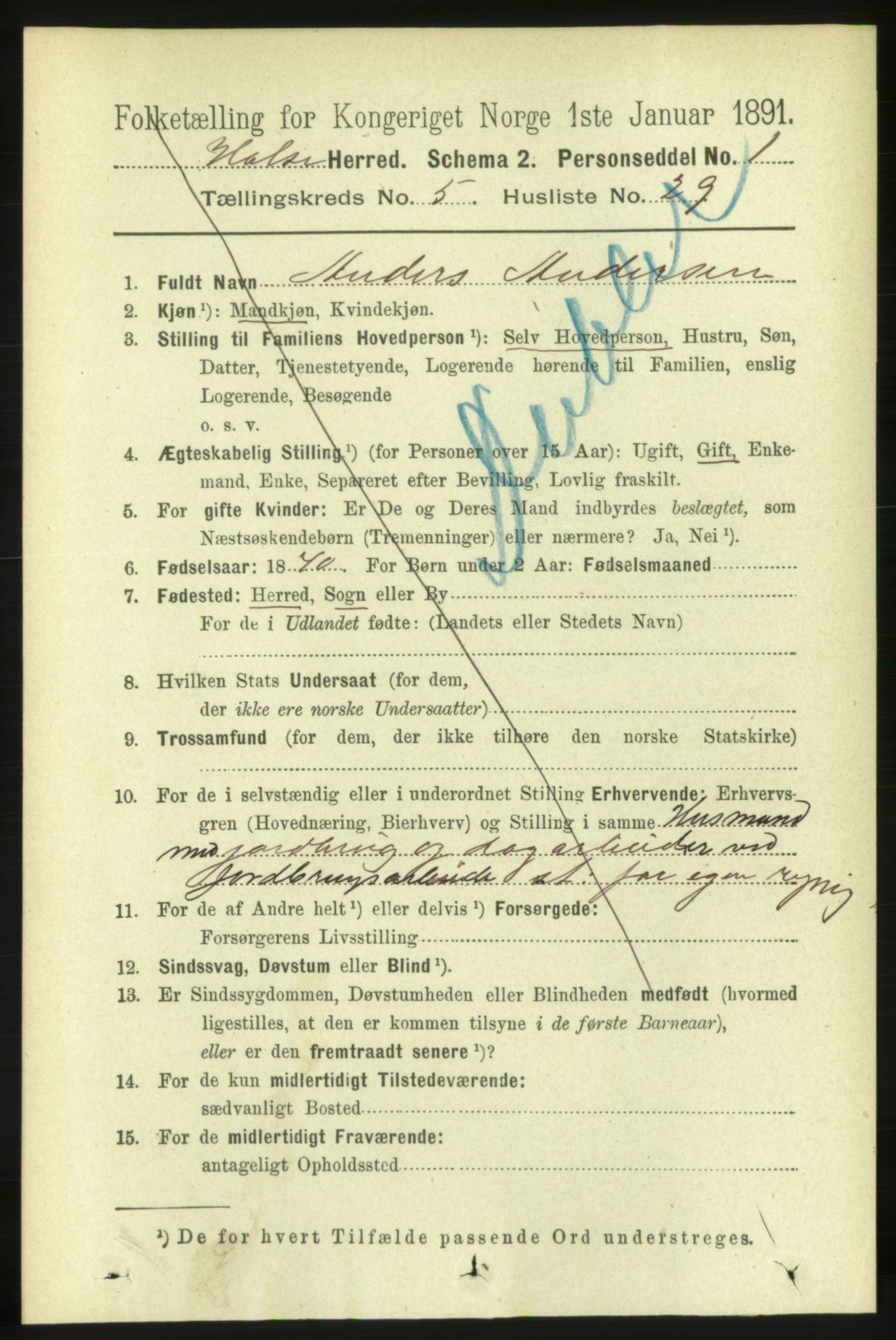 RA, 1891 census for 1571 Halsa, 1891, p. 1343