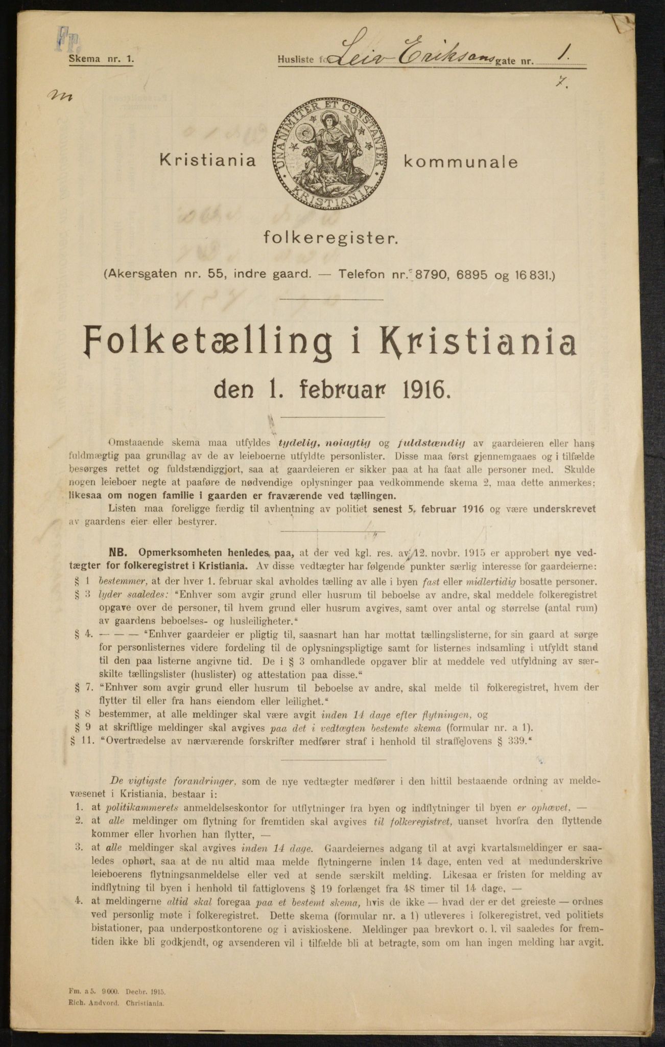 OBA, Municipal Census 1916 for Kristiania, 1916, p. 58732