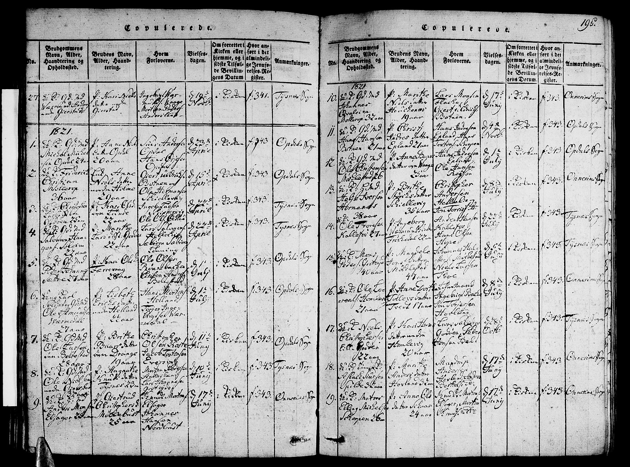 Tysnes sokneprestembete, AV/SAB-A-78601/H/Hab: Parish register (copy) no. A 1, 1816-1828, p. 195