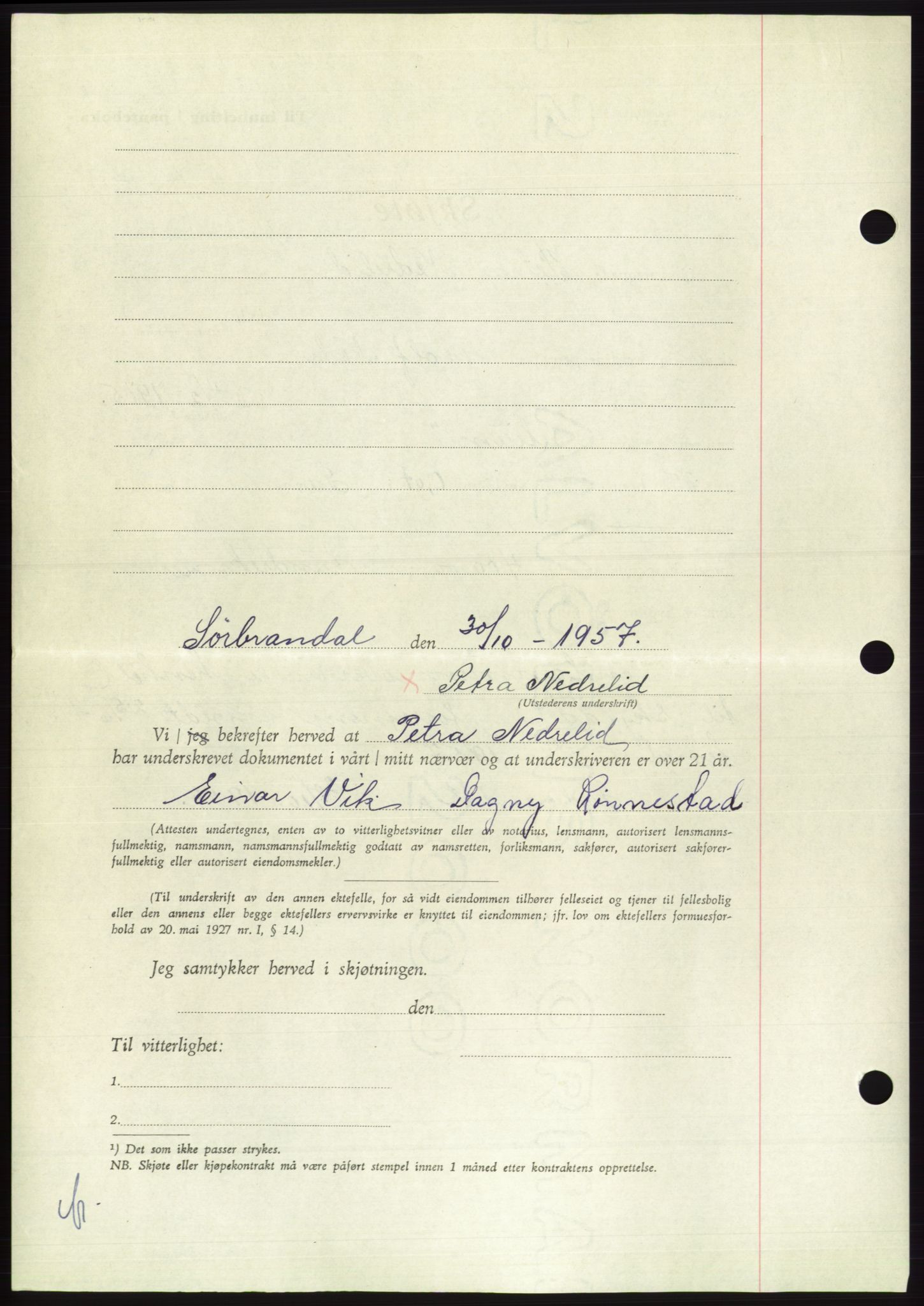 Søre Sunnmøre sorenskriveri, AV/SAT-A-4122/1/2/2C/L0108: Mortgage book no. 34A, 1957-1958, Diary no: : 2795/1957