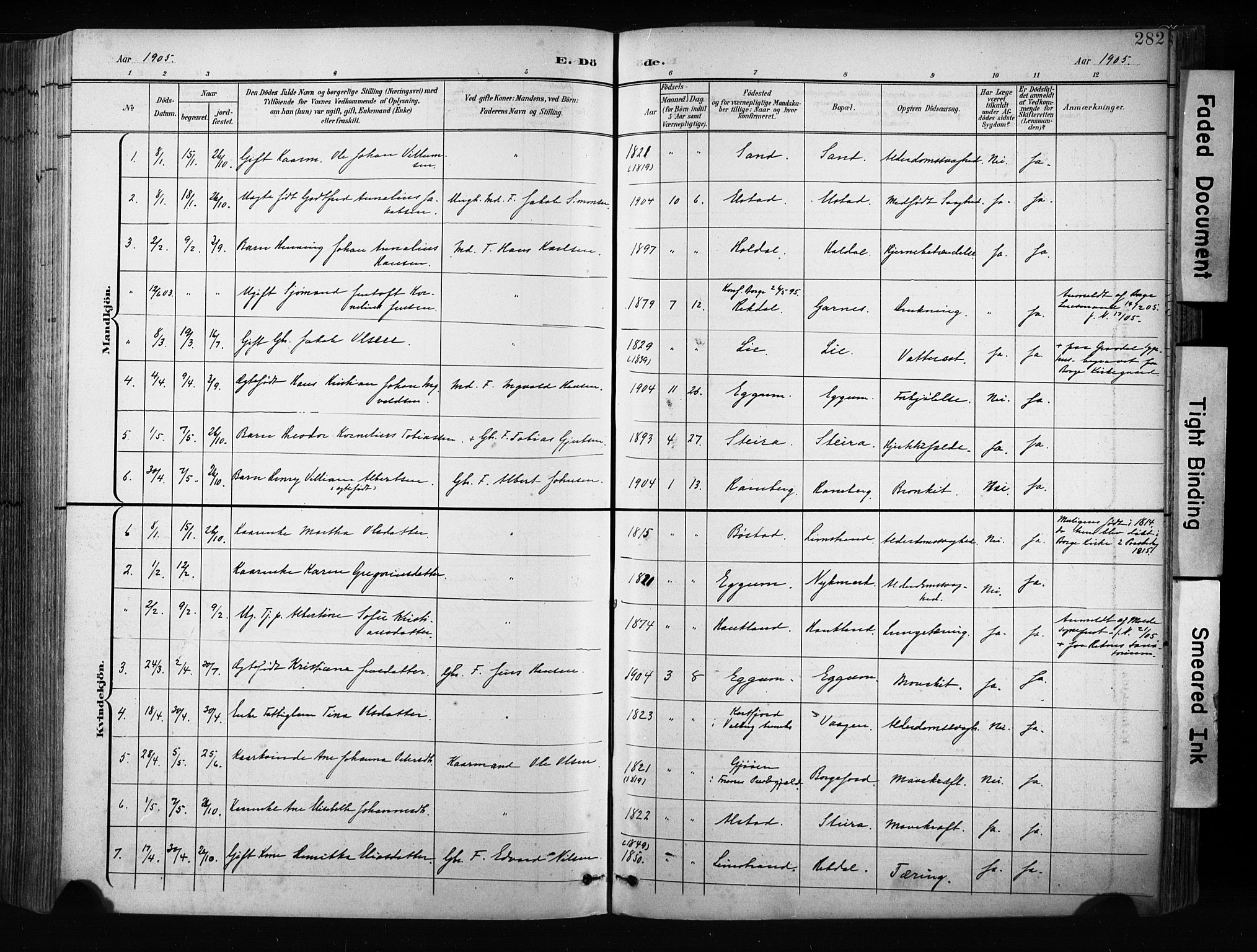 Ministerialprotokoller, klokkerbøker og fødselsregistre - Nordland, AV/SAT-A-1459/880/L1134: Parish register (official) no. 880A08, 1899-1908, p. 282