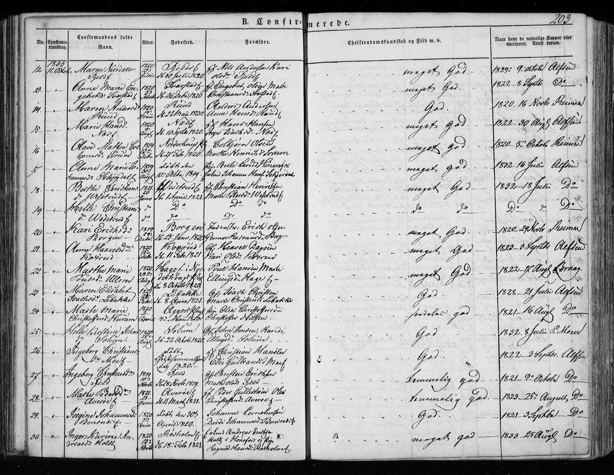 Hole kirkebøker, SAKO/A-228/F/Fa/L0005: Parish register (official) no. I 5, 1833-1851, p. 203