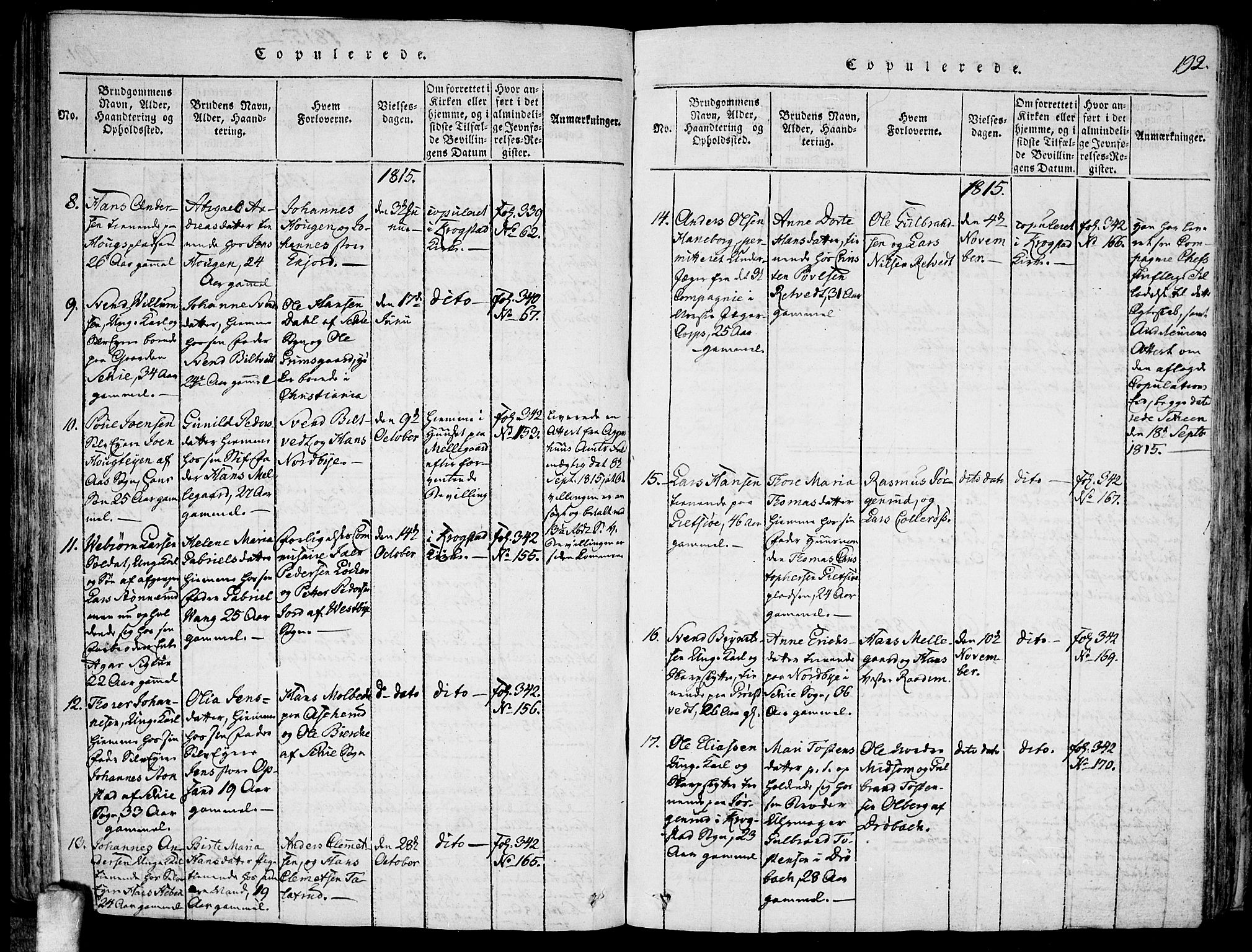 Kråkstad prestekontor Kirkebøker, SAO/A-10125a/F/Fa/L0003: Parish register (official) no. I 3, 1813-1824, p. 192