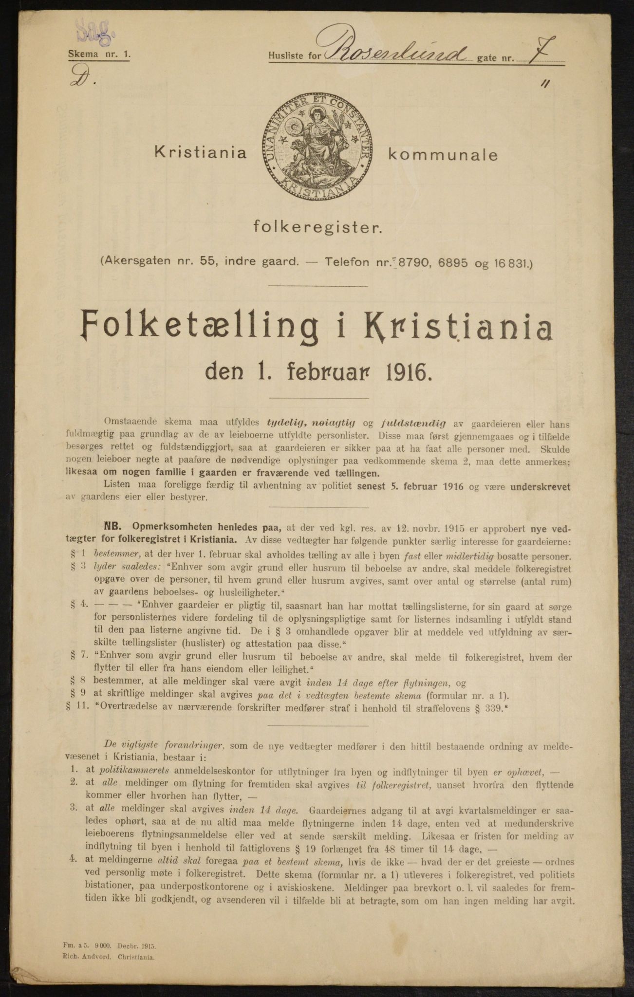 OBA, Municipal Census 1916 for Kristiania, 1916, p. 86285