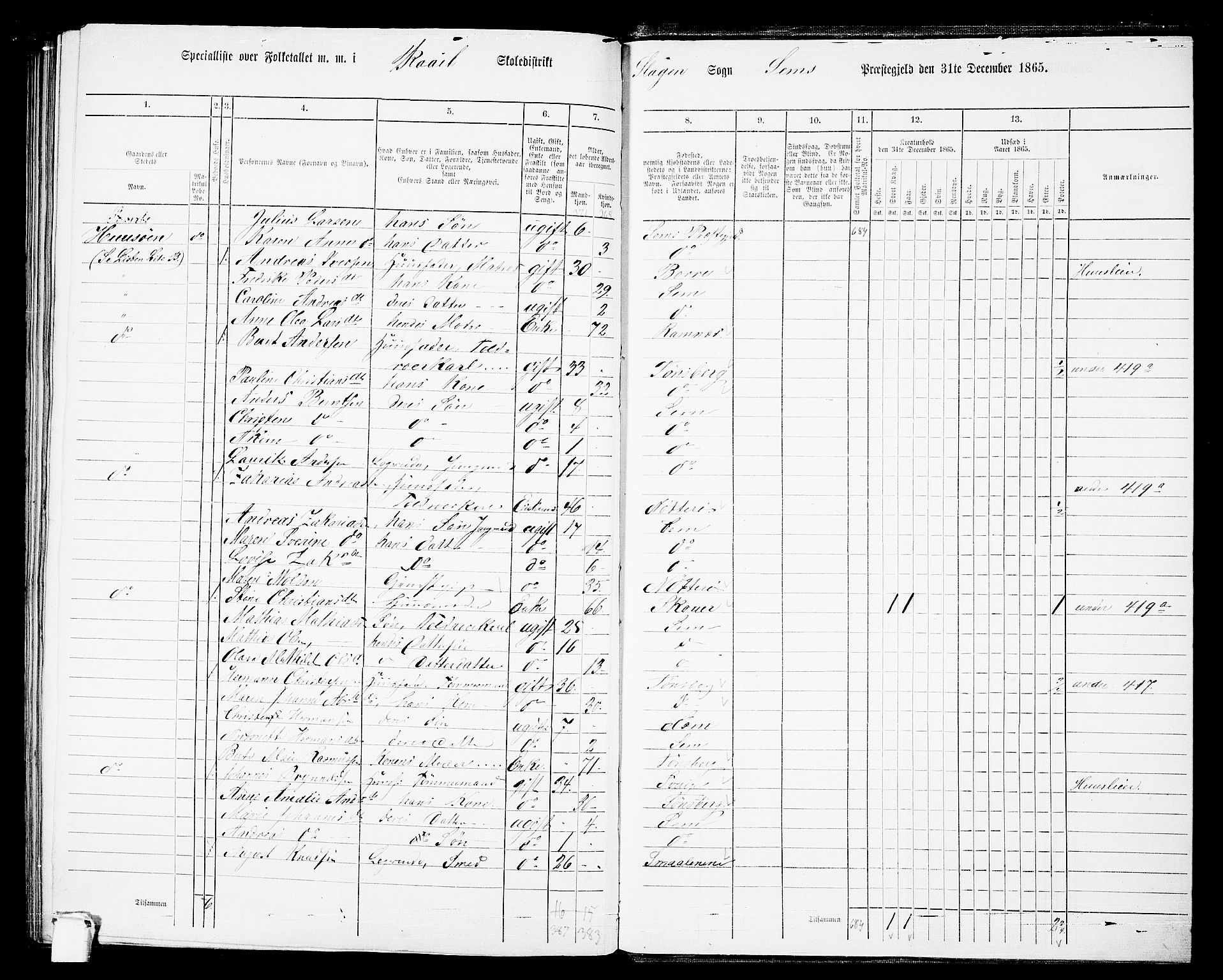 RA, 1865 census for Sem, 1865, p. 206