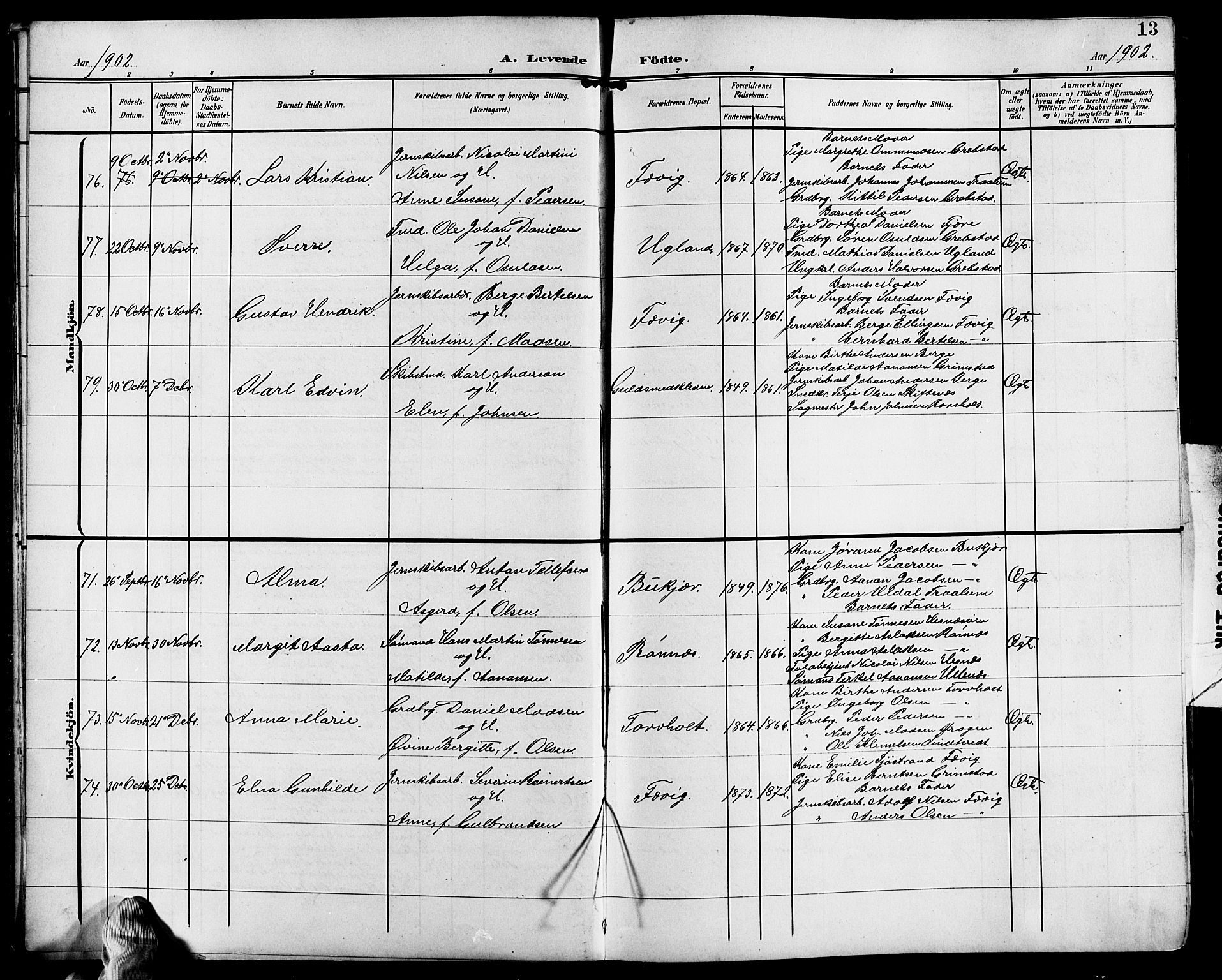 Fjære sokneprestkontor, SAK/1111-0011/F/Fb/L0012: Parish register (copy) no. B 12, 1902-1925, p. 13