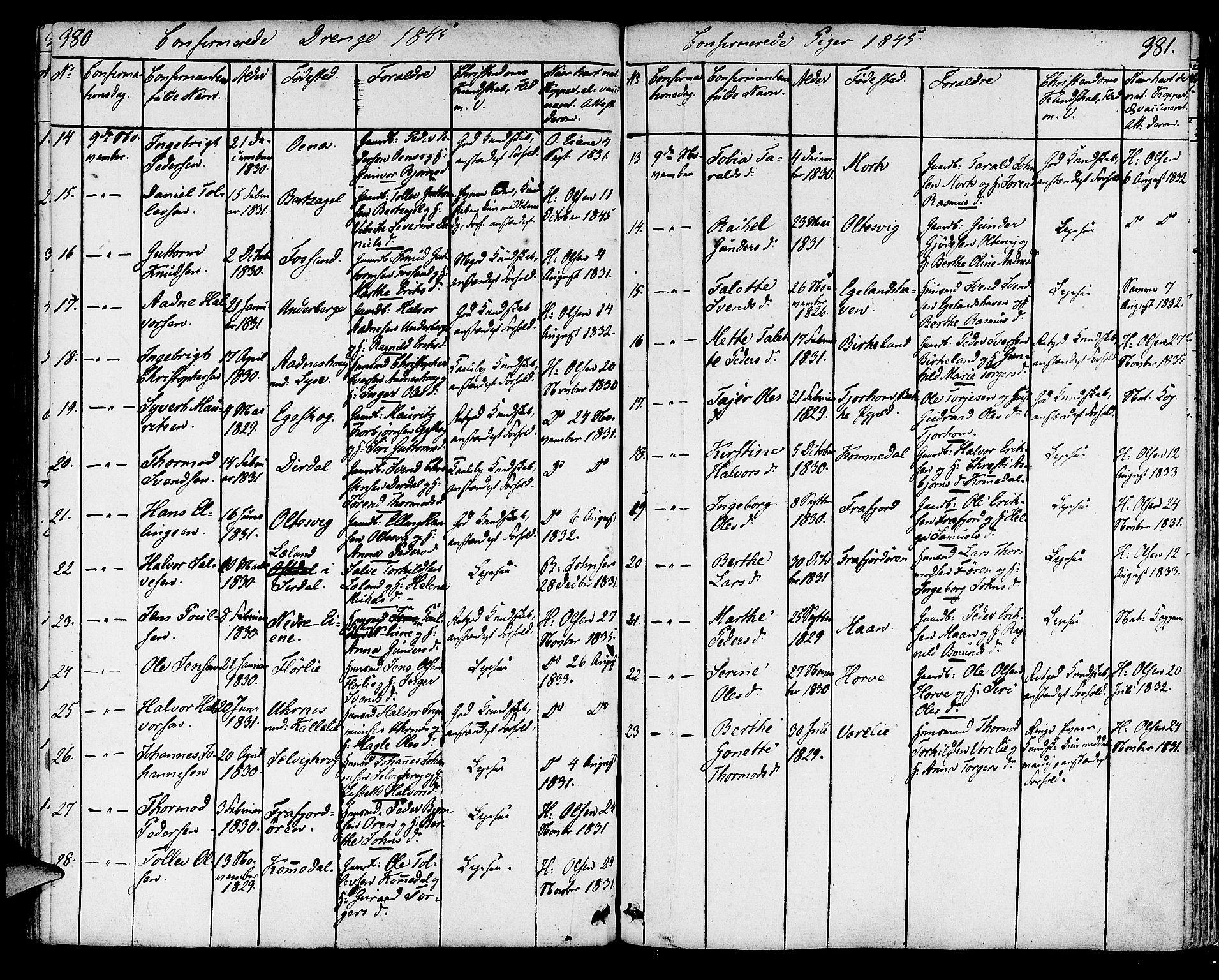 Strand sokneprestkontor, AV/SAST-A-101828/H/Ha/Haa/L0005: Parish register (official) no. A 5, 1833-1854, p. 380-381