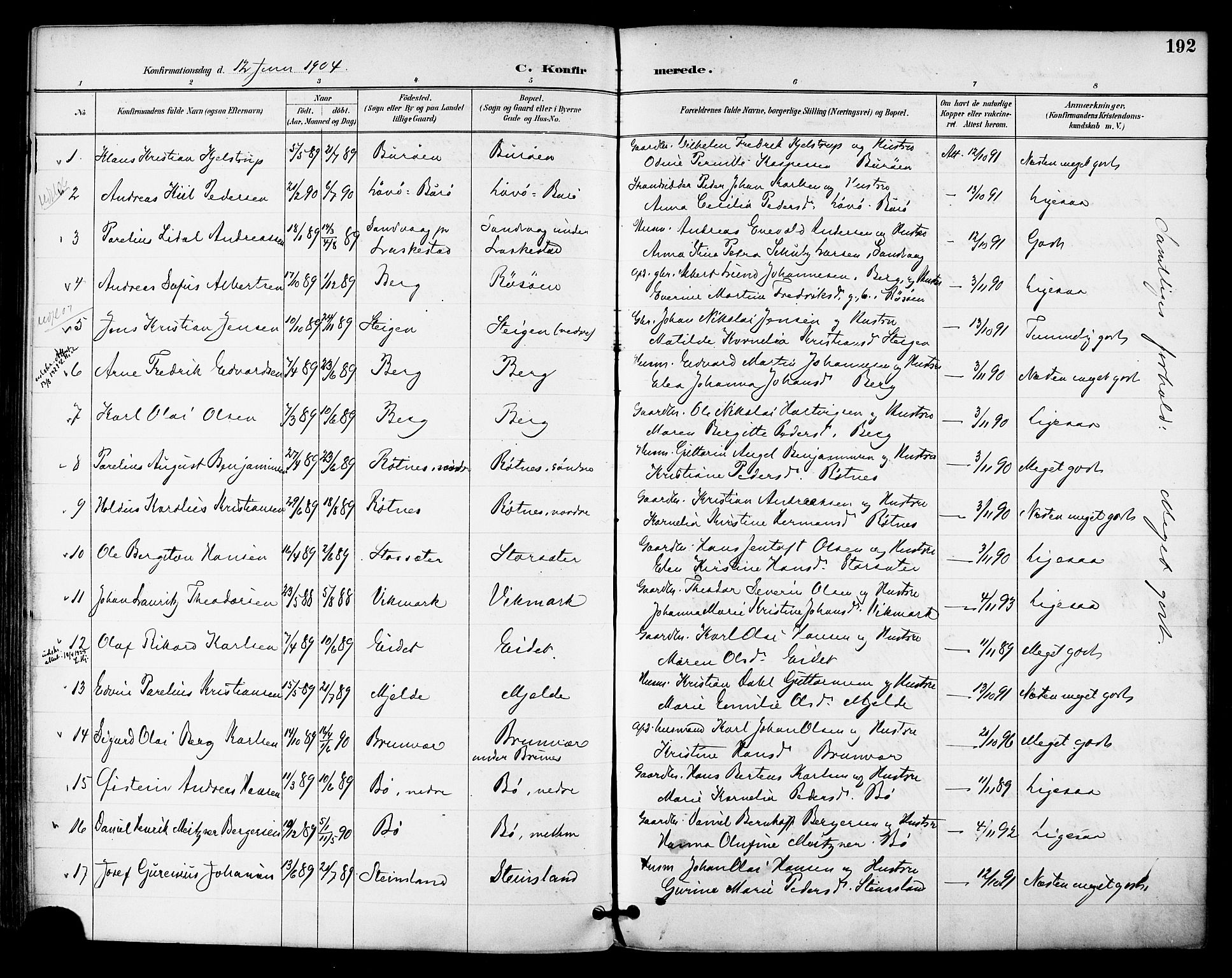 Ministerialprotokoller, klokkerbøker og fødselsregistre - Nordland, AV/SAT-A-1459/855/L0803: Parish register (official) no. 855A11, 1887-1905, p. 192